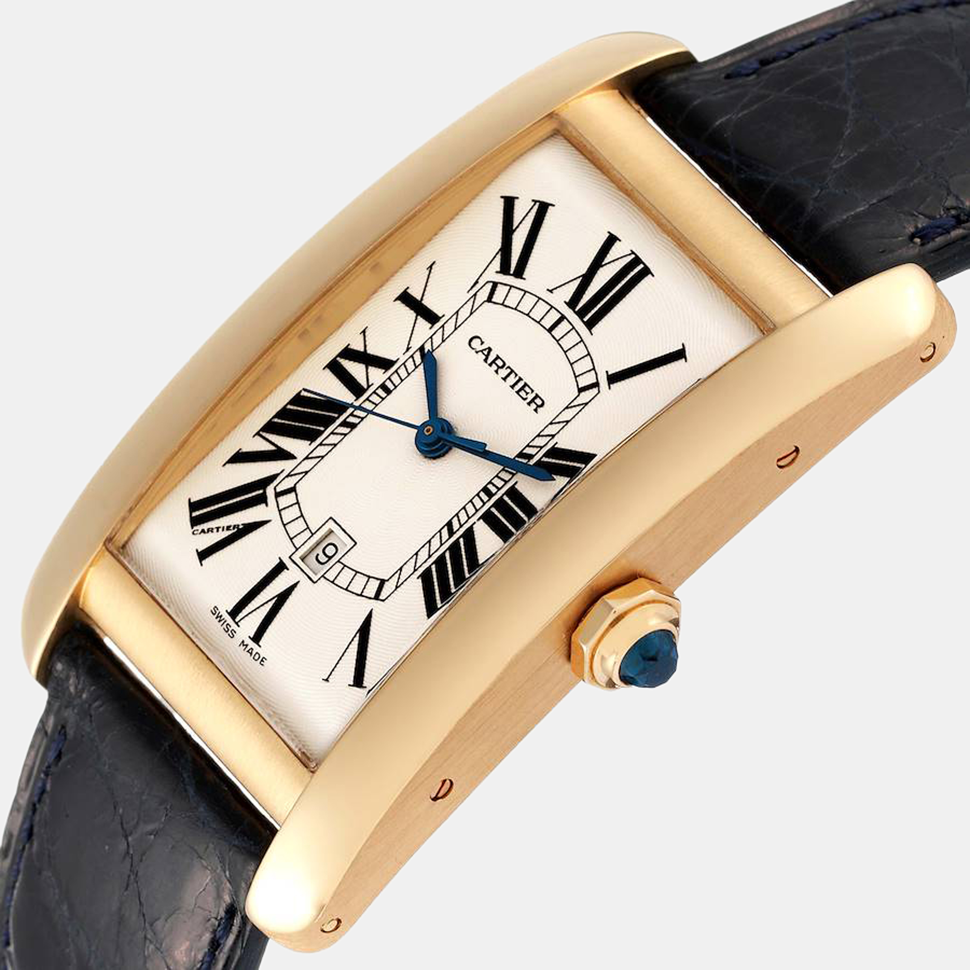 

Cartier Silver 18k Yellow Gold Tank Americaine W2603156 Automatic Men's Wristwatch 27 mm