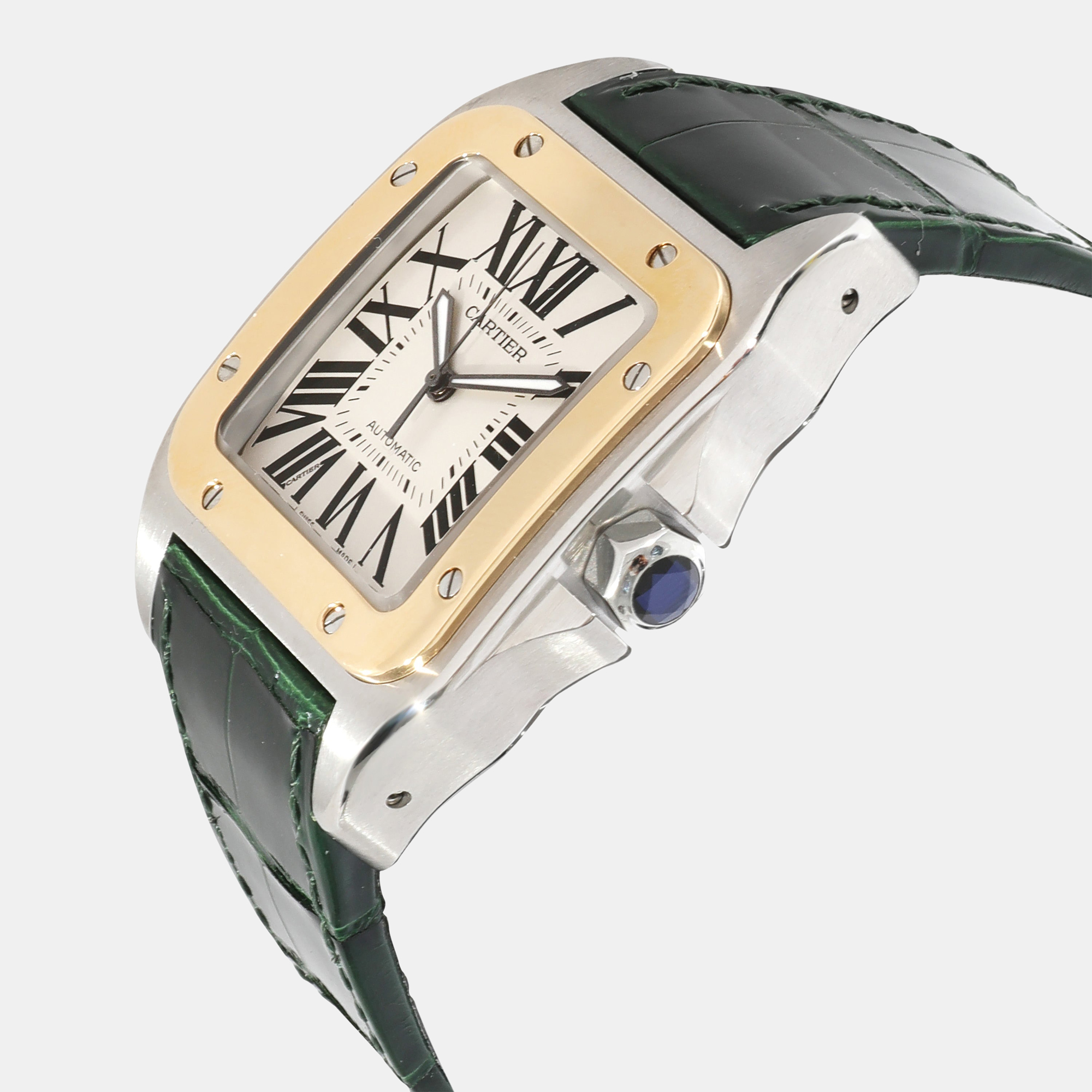 

Cartier Silver 18k Yellow Gold And Stainless Steel Santos 100 W20072X7 Automatic Men's Wristwatch 38 mm