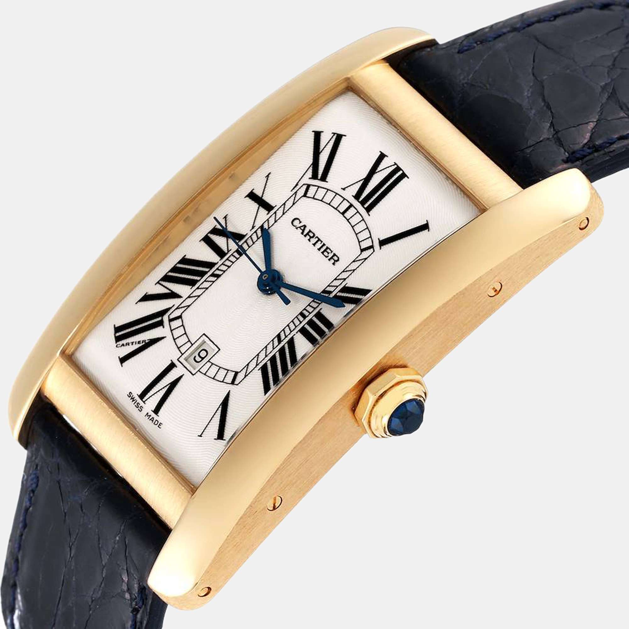 

Cartier Silver 18k Yellow Gold Tank Americaine W2603156 Automatic Men's Wristwatch 27 mm