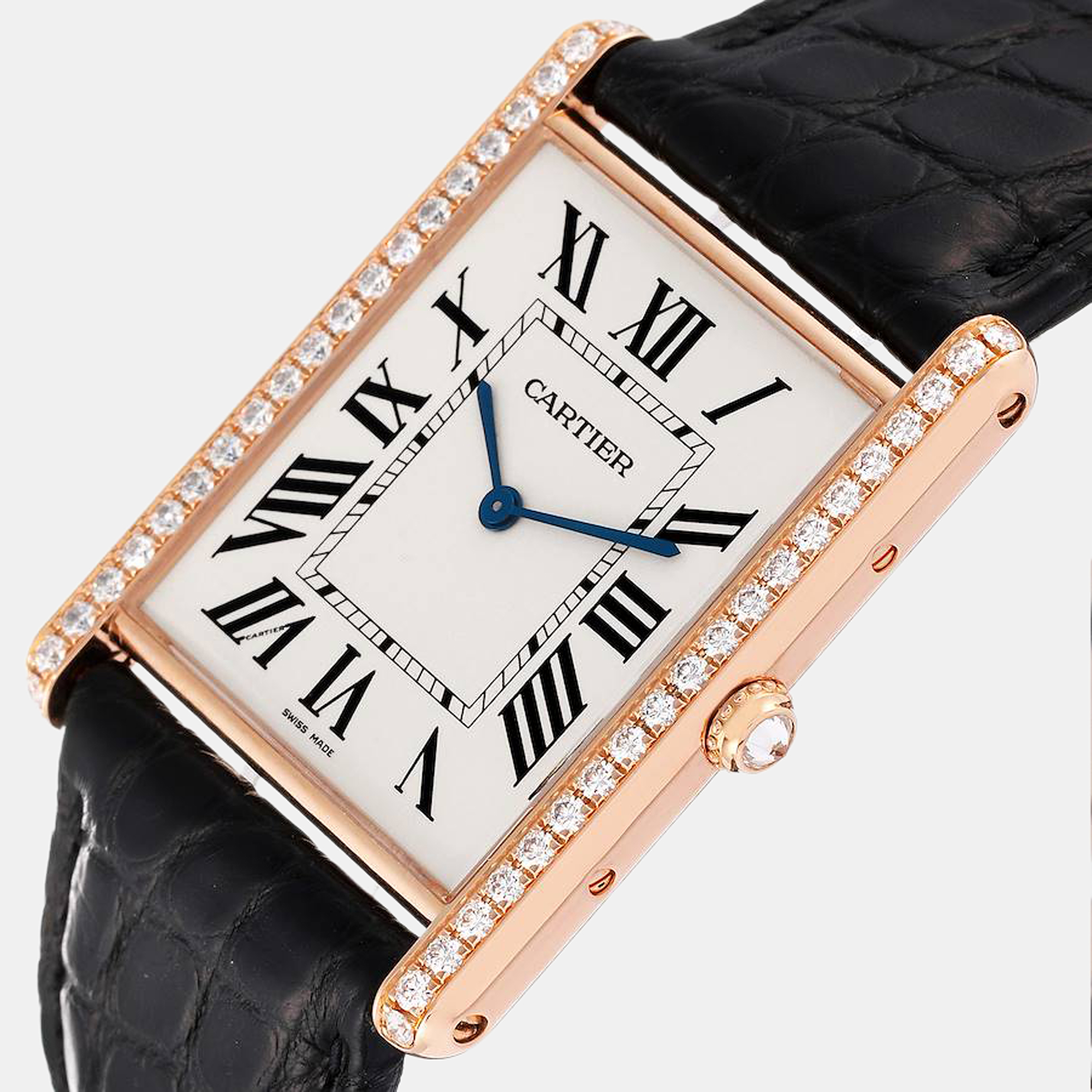 

Cartier Silver Diamond 18k Rose Gold Tank Louis WT200005 Manual Winding Men's Wristwatch 35 mm