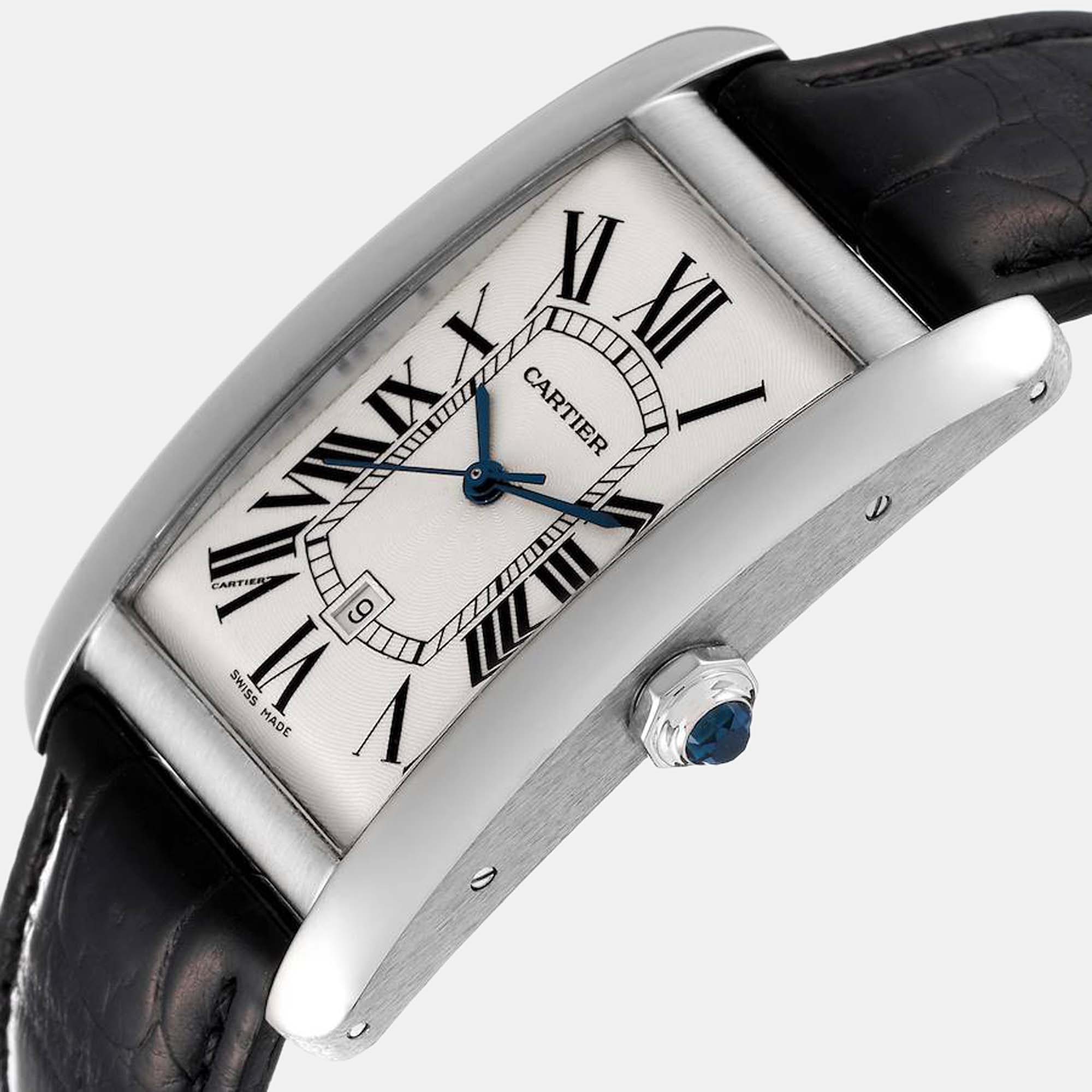 

Cartier Silver 18k White Gold Tank Americaine W2603256 Automatic Men's Wristwatch 27 mm