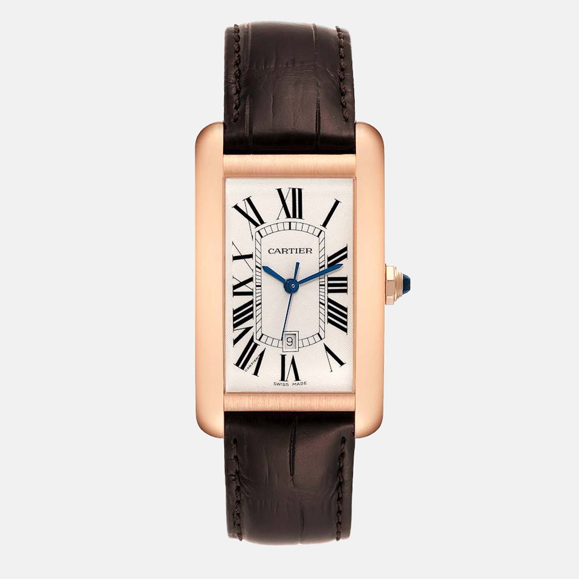 Pre-owned Cartier Silver 18k Rose Gold Tank Americaine W2609156 Automatic Men's Wristwatch 27 Mm