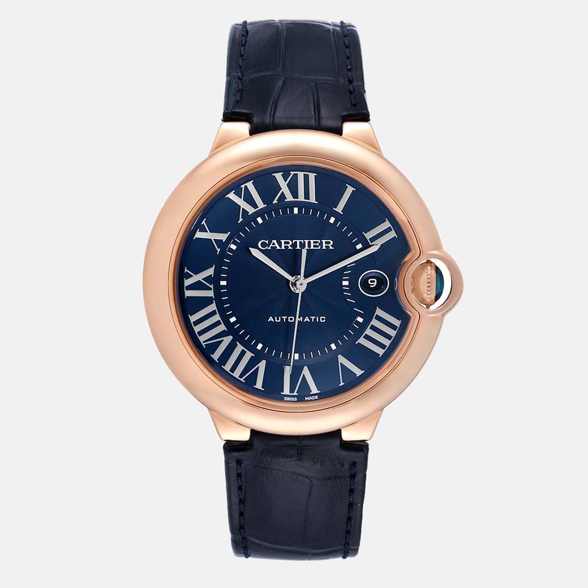 Pre-owned Cartier Blue 18k Rose Gold Ballon Bleu Wgbb0036 Automatic Men's Wristwatch 42 Mm