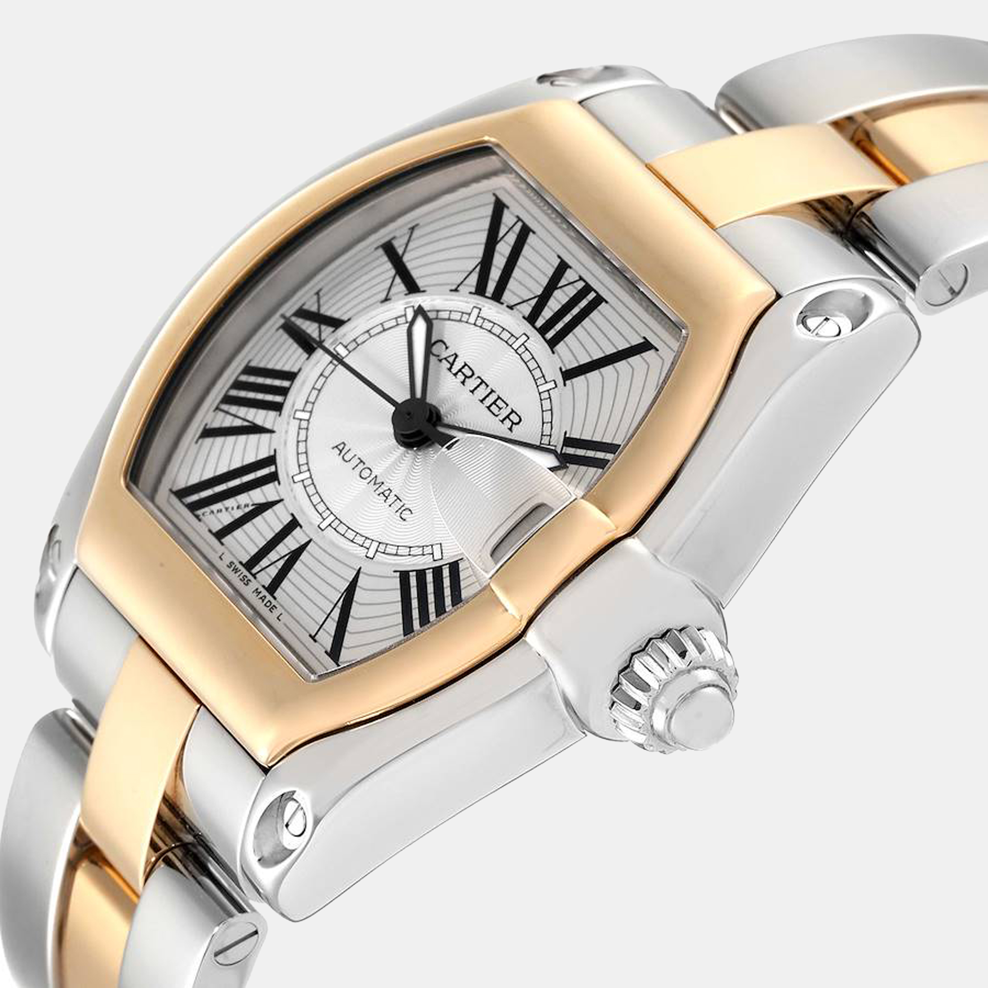 

Cartier Silver 18k Yellow Gold And Stainless Steel Roadster W62031Y4 Automatic Men's Wristwatch 38 mm