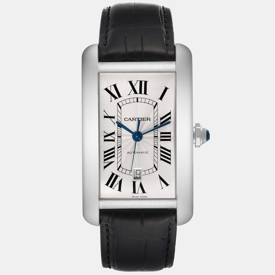 Pre-owned Cartier Silver 18k White Gold Tank Americaine W2609956 Automatic Men's Wristwatch 31 Mm