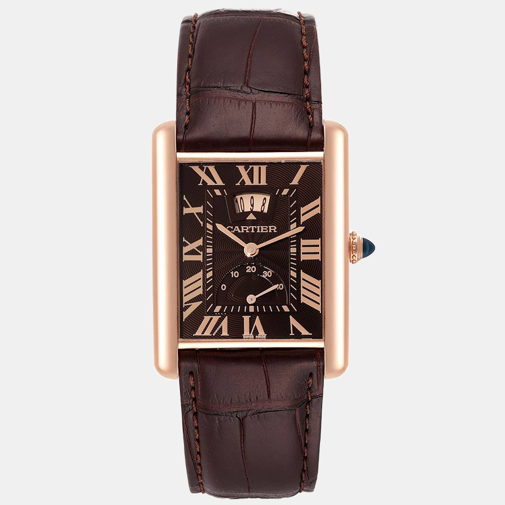 Pre-owned Cartier Brown 18k Rose Gold Tank Louis W1560002 Manual Winding Men's Wristwatch 29 Mm