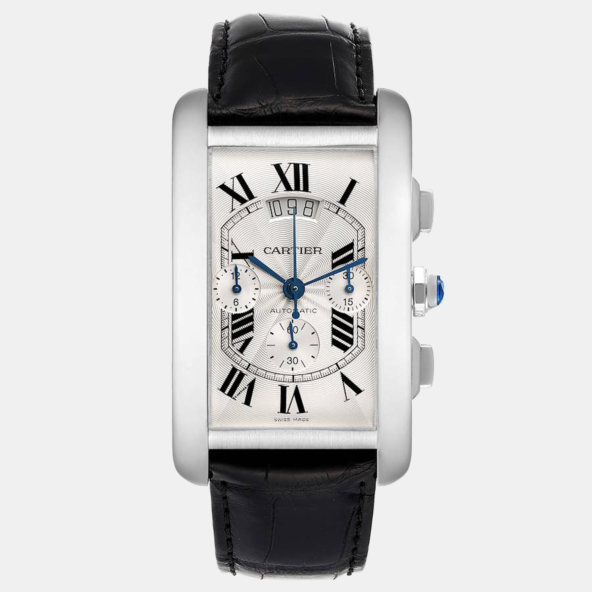 Pre-owned Cartier Silver 18k White Gold Tank Americaine W2609456 Automatic Men's Wristwatch 31 Mm