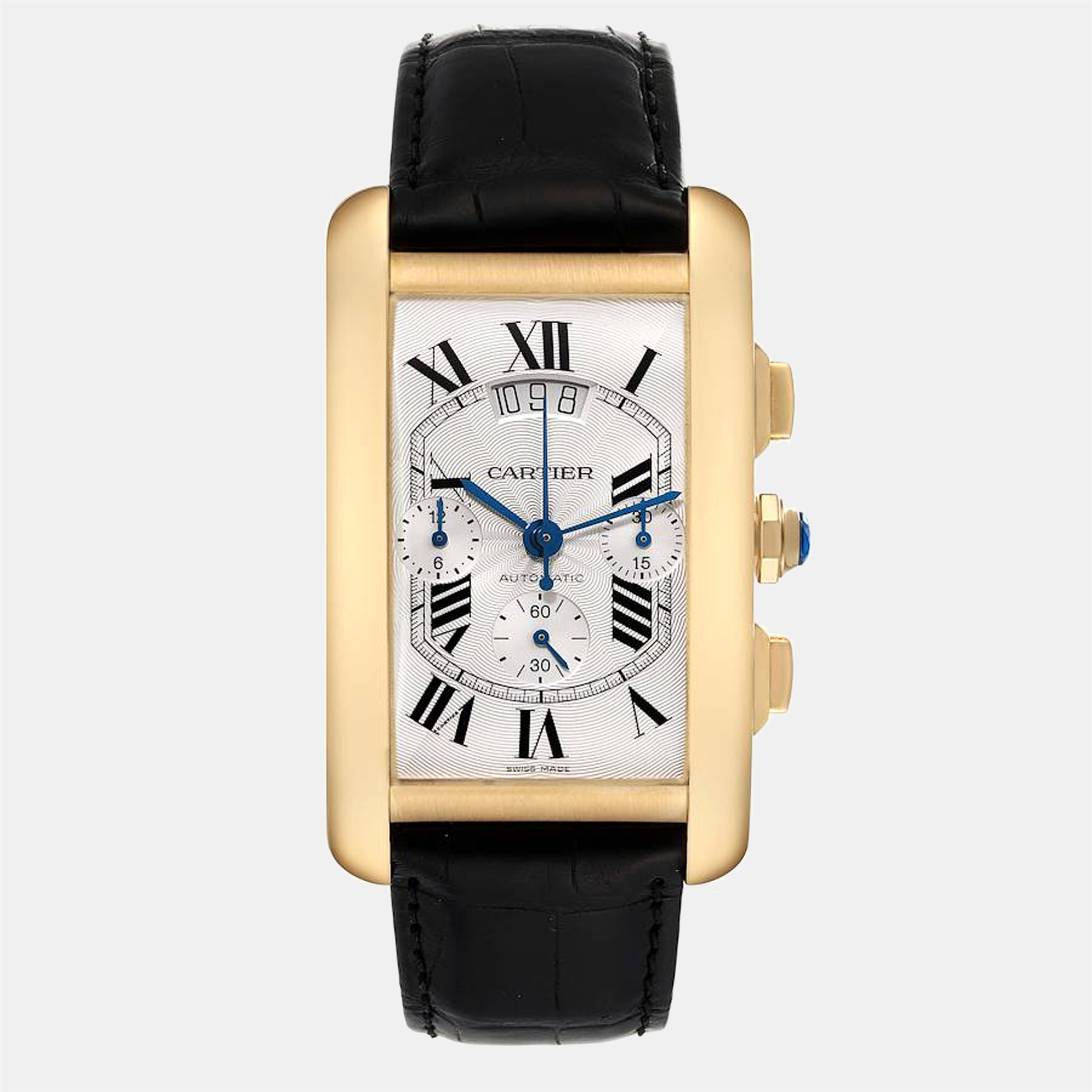 Pre-owned Cartier Silver 18k Yellow Gold Tank Americaine W2609256 Automatic Men's Wristwatch 31 Mm