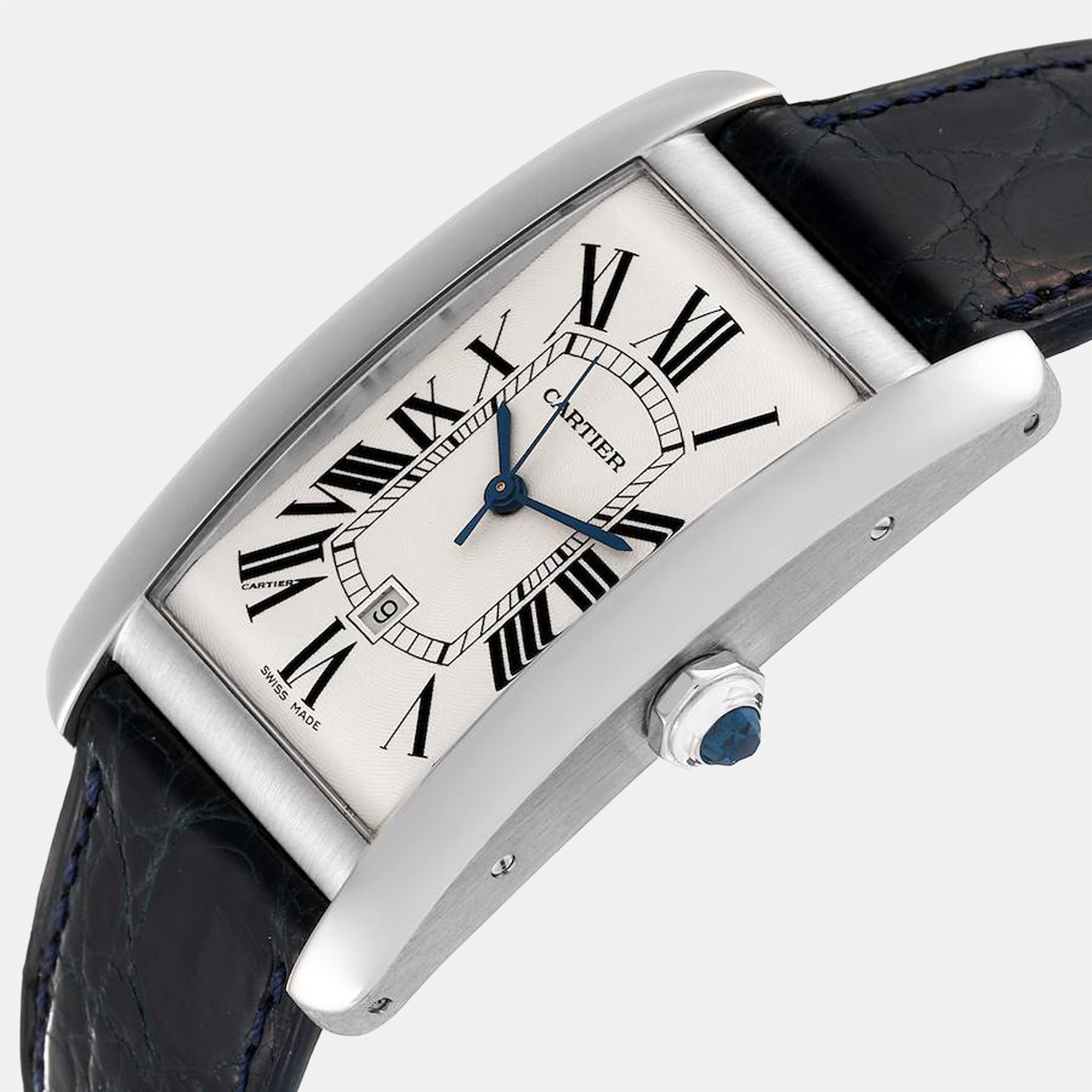 

Cartier Silver 18k White Gold Tank Americaine W2603256 Automatic Men's Wristwatch 27 mm