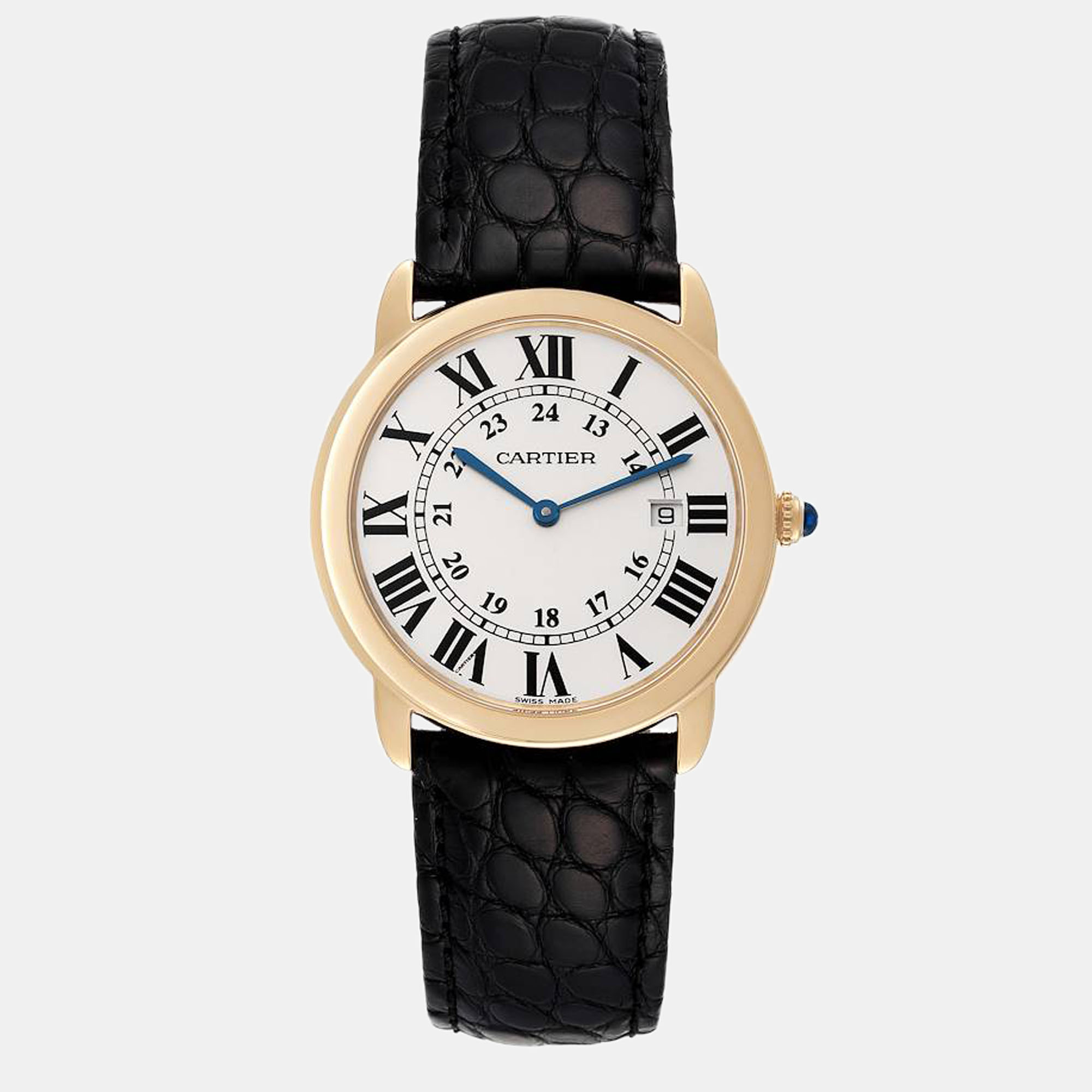 Pre-owned Cartier Silver 18k Yellow Gold Ronde Solo W6700455 Quartz Men's Wristwatch 36 Mm