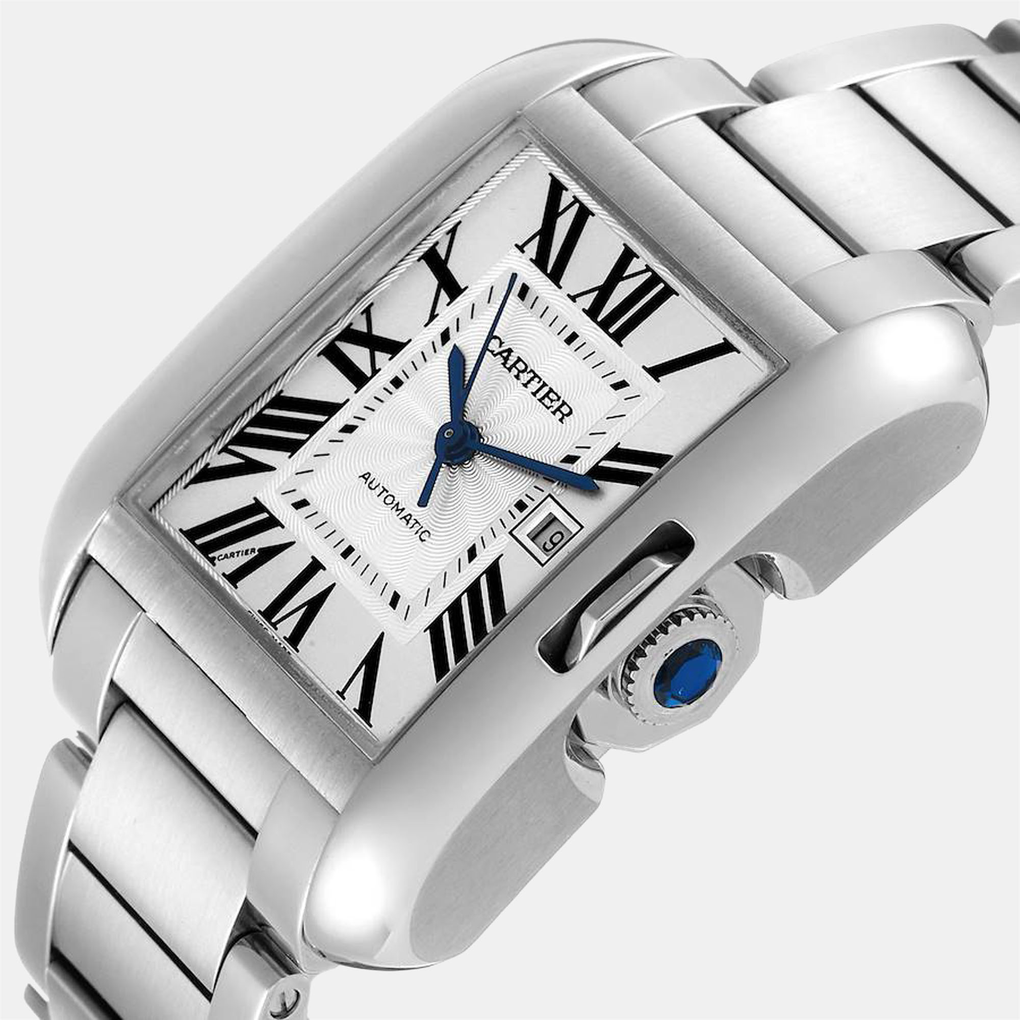 

Cartier Silver Stainless Steel Tank Anglaise W5310009 Automatic Men's Wristwatch 30 mm