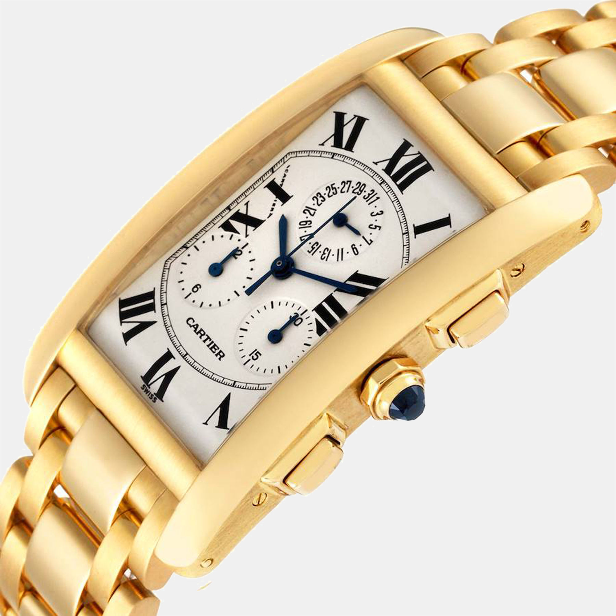 

Cartier Silver 18K Yellow Gold Tank Americaine Chronograph W2601156 Men's Wristwatch 27 mm