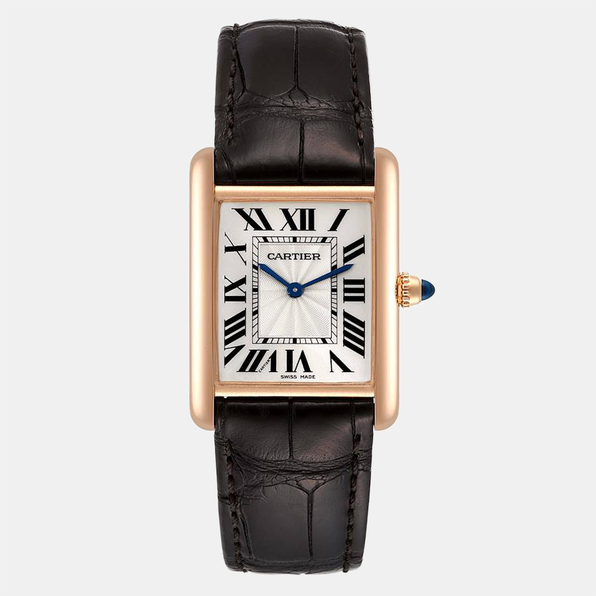 Pre-owned Cartier Silver 18k Rose Gold Tank Louis Wgta0011 Men's Wristwatch 25 Mm