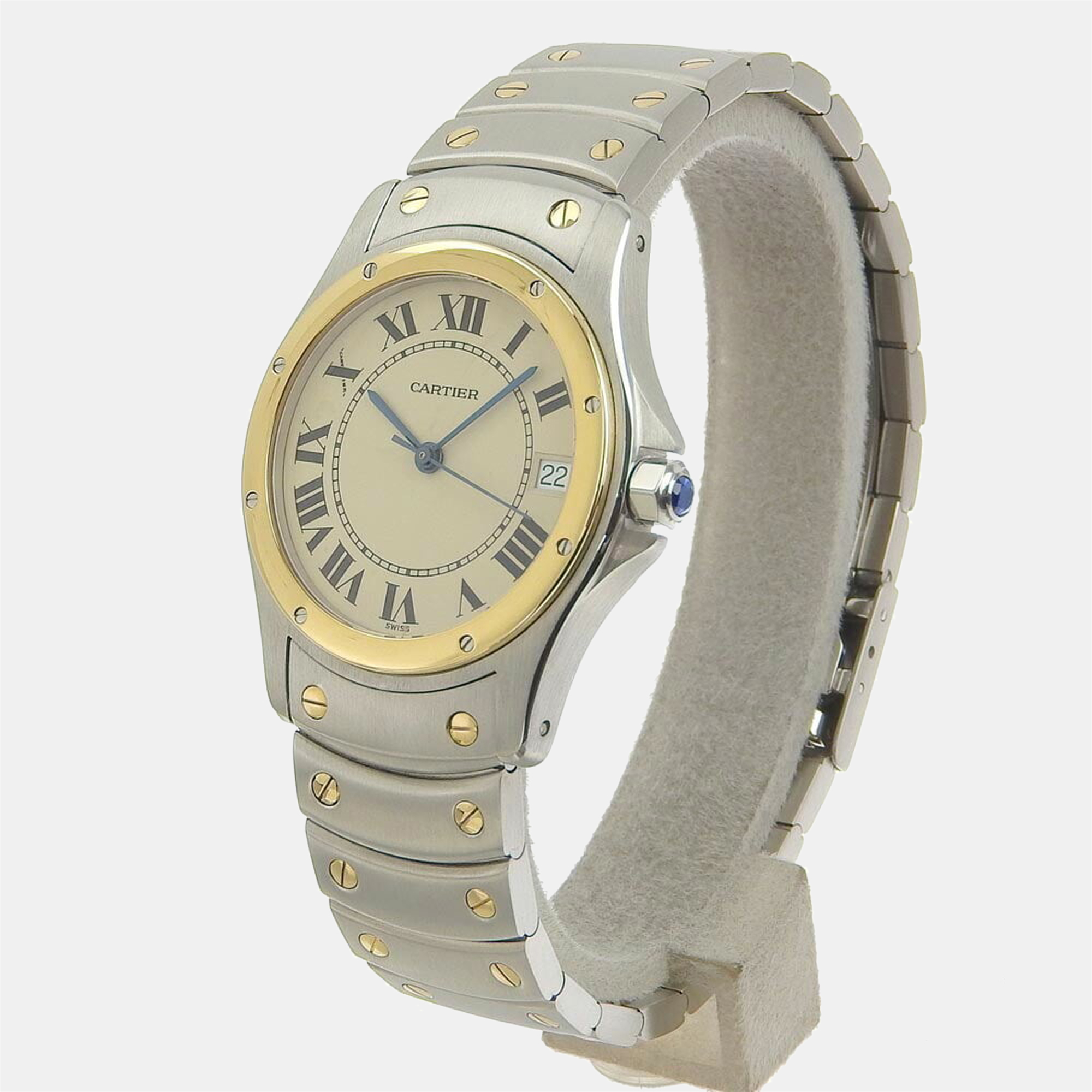 Pre-owned Cartier White 18k Yellow Gold And Stainless Steel Santos Cougar W20036r3 Quartz Men's Wristwatch 33 Mm