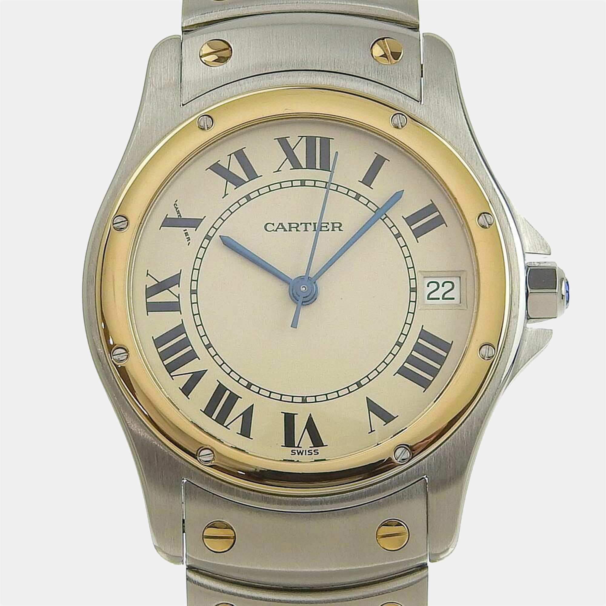 

Cartier White 18k Yellow Gold And Stainless Steel Santos Cougar W20036R3 Quartz Men's Wristwatch 33 mm