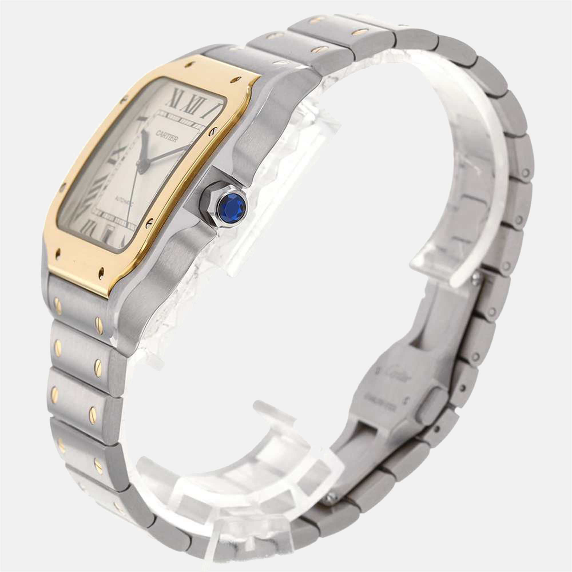 

Cartier Silver 18K Yellow Gold And Stainless Steel Santos W2SA0006 Men's Wristwatch 40 mm, White