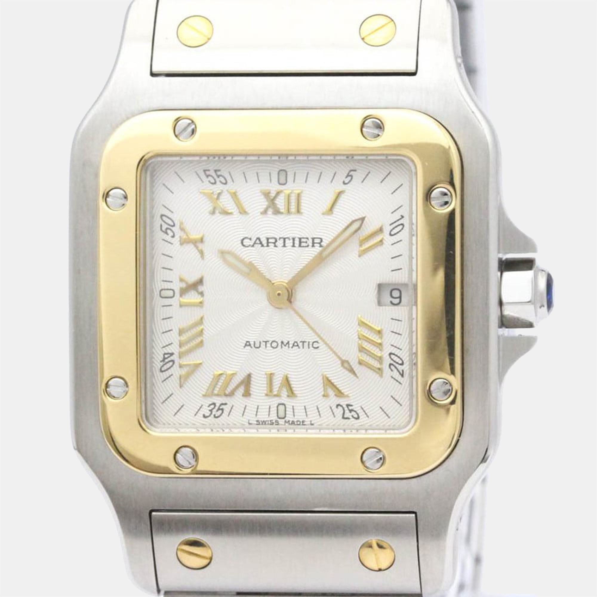 Pre-owned Cartier Silver 18k Yellow Gold And Stainless Steel Santos Galbee W20041c4 Automatic Men's Wristwatch 29 Mm