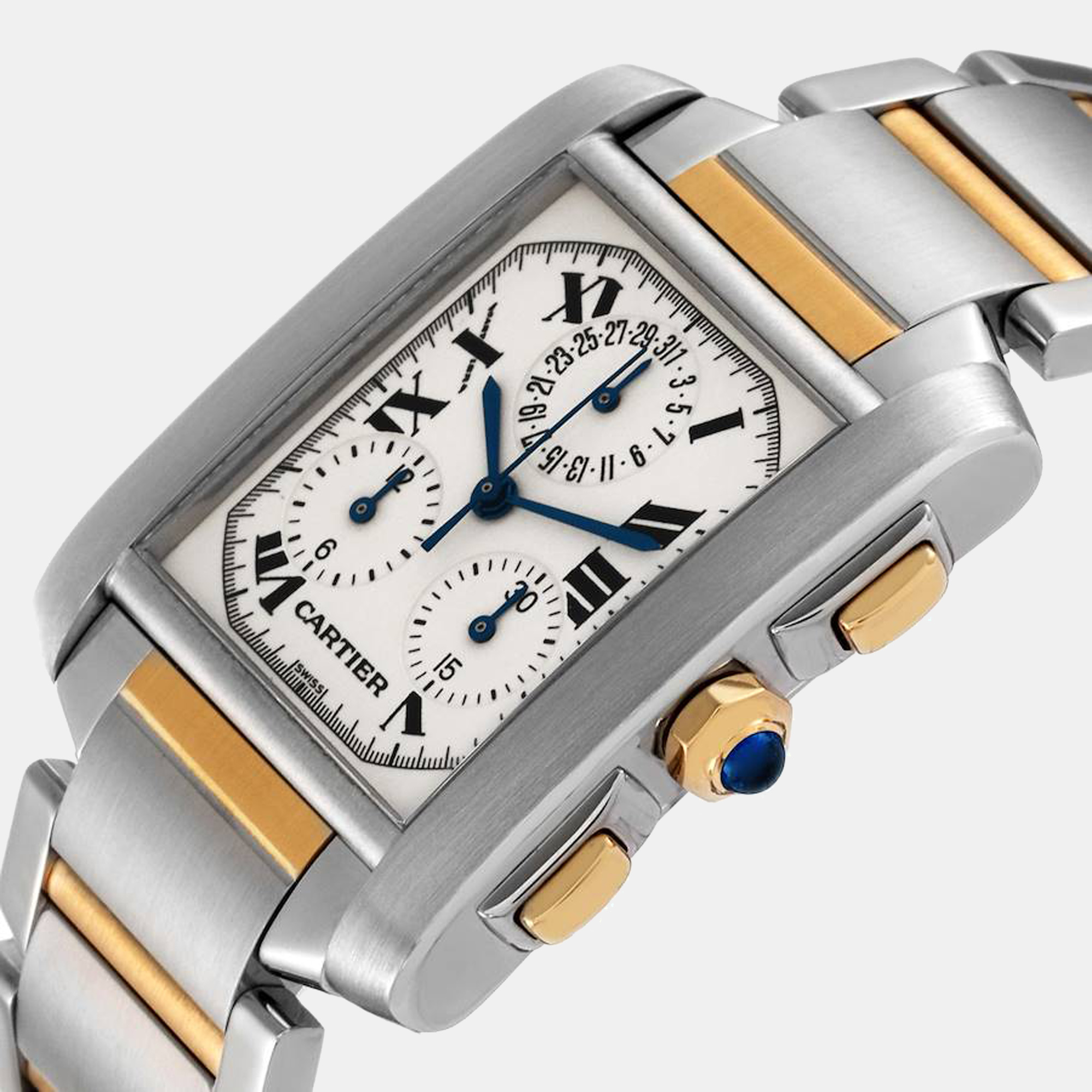 

Cartier Silver 18K Yellow Gold And Stainless Steel Tank Francaise Chronograph W51004Q4 Men's Wristwatch 37 mm