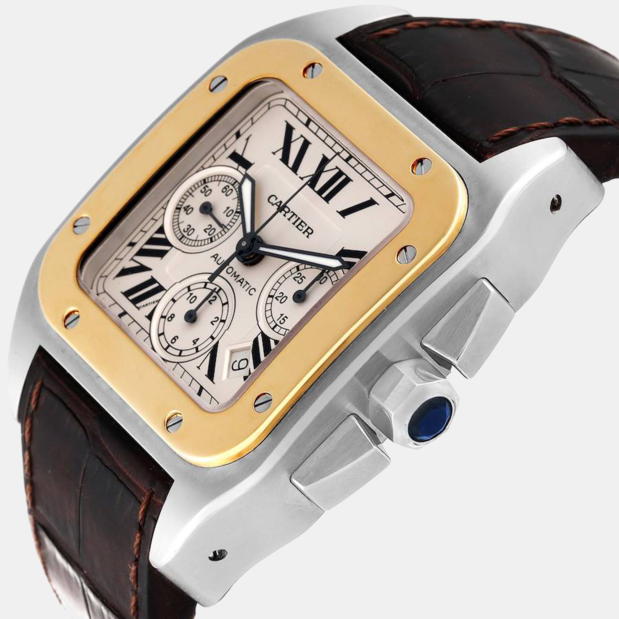 

Cartier Silver 18K Yellow Gold And Stainless Steel Santos W20091X7 Men's Wristwatch 41.5 mm