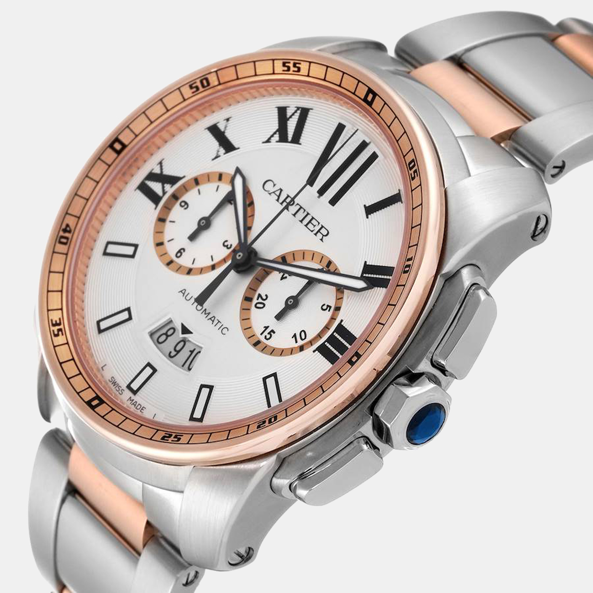 

Cartier Silver 18K Rose Gold And Stainless Steel Calibre de Cartier W7100042 Automatic Men's Wristwatch 42 mm