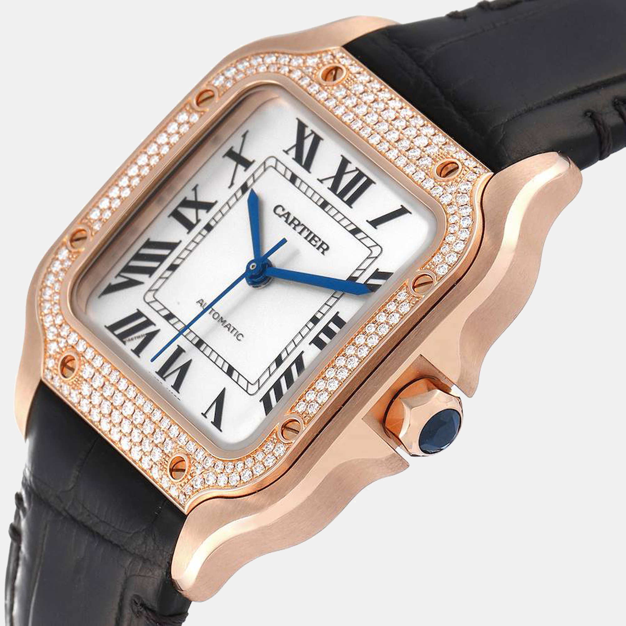 

Cartier Silver Diamonds 18K Rose Gold Santos WJSA0007 Men's Wristwatch 35 mm