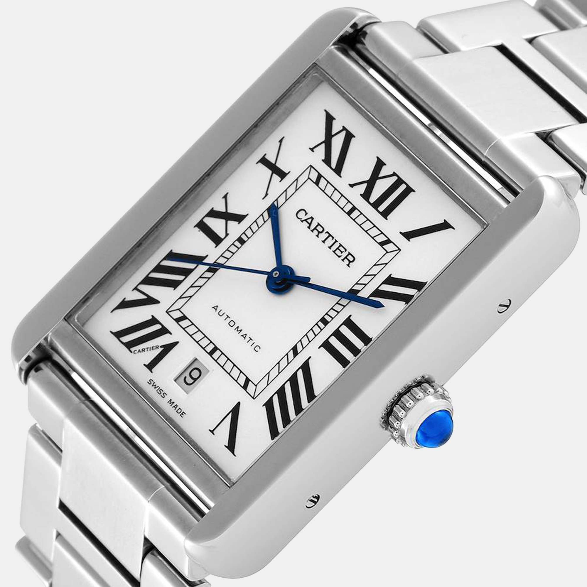 

Cartier Silver Stainless Steel Tank Solo W5200028 Automatic Men's Wristwatch 40 mm