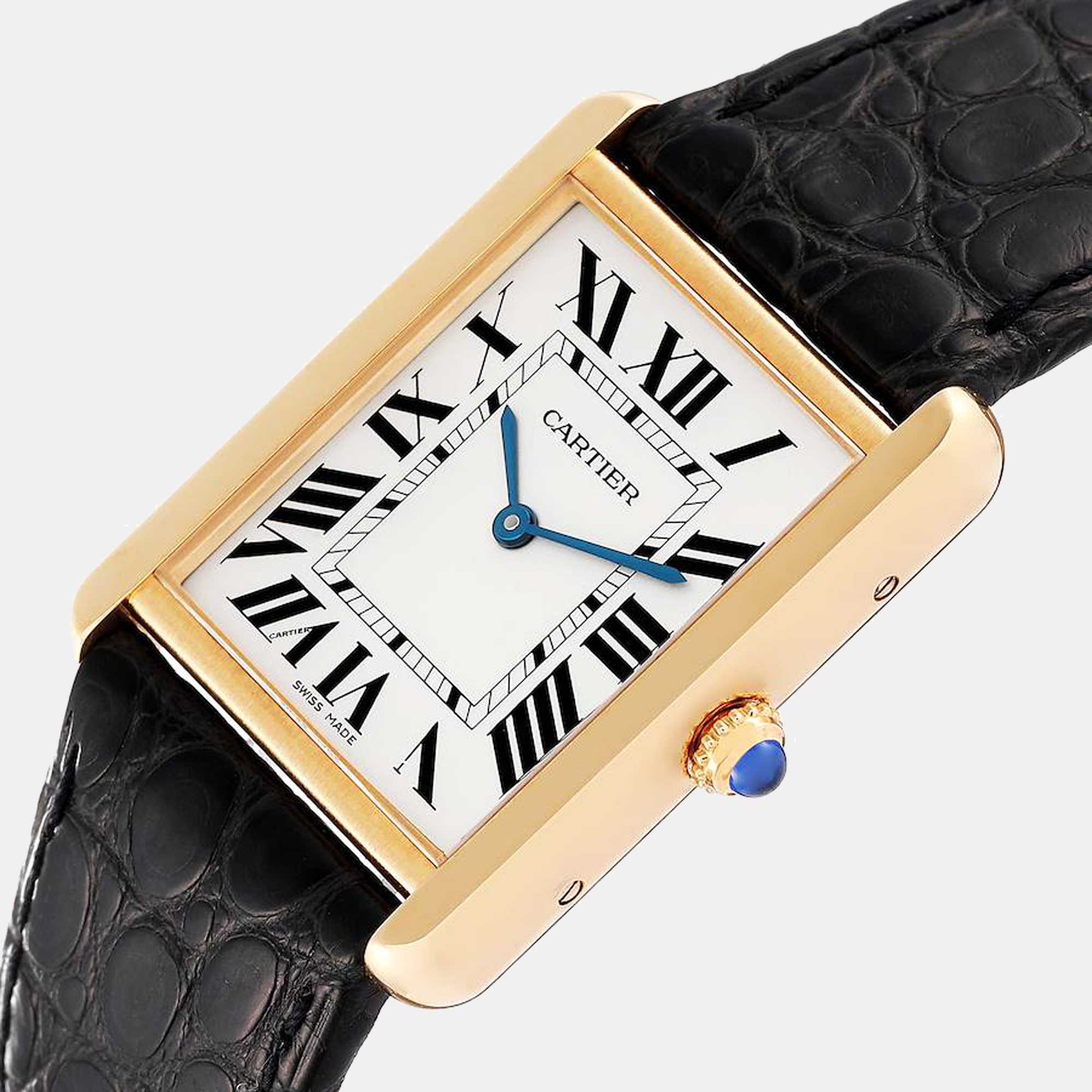 

Cartier Silver 18K Yellow Gold Tank Solo W1018855 Quartz Men's Wristwatch 34 mm