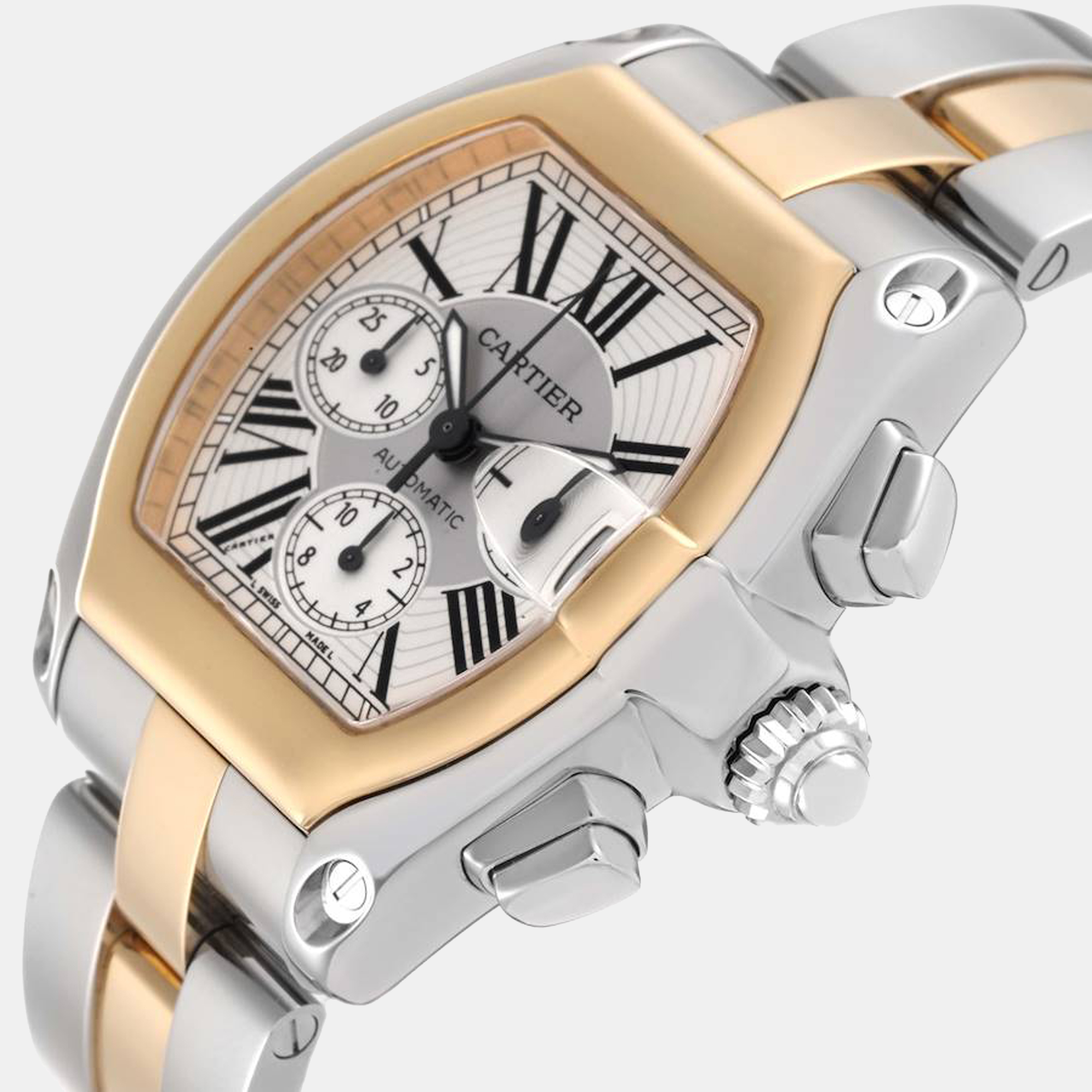 

Cartier Silver 18K Yellow Gold And Stainless Steel Roadster W62027Z1 Automatic Men's Wristwatch 43 mm