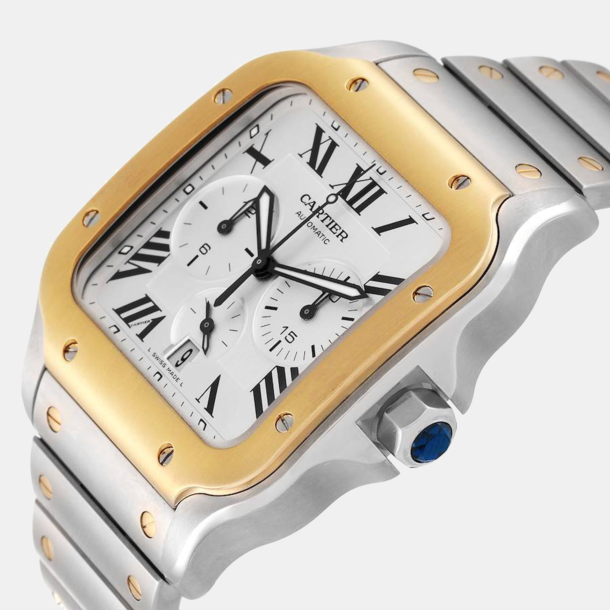 

Cartier Silver 18K Yellow Gold And Stainless Steel Santos W2SA0008 Men's Wristwatch 45 mm