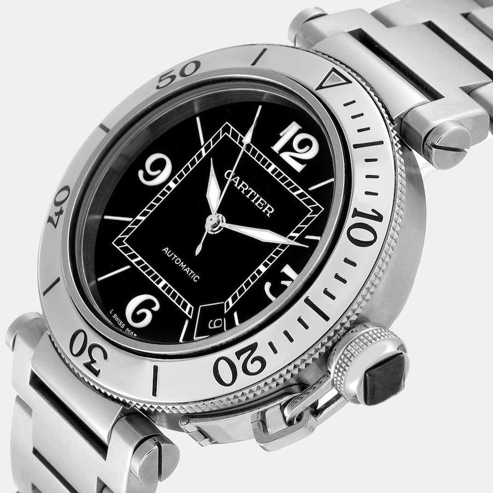 

Cartier Black Stainless Steel Pasha Seatimer W31077M7 Automatic Men's Wristwatch 40.5 mm