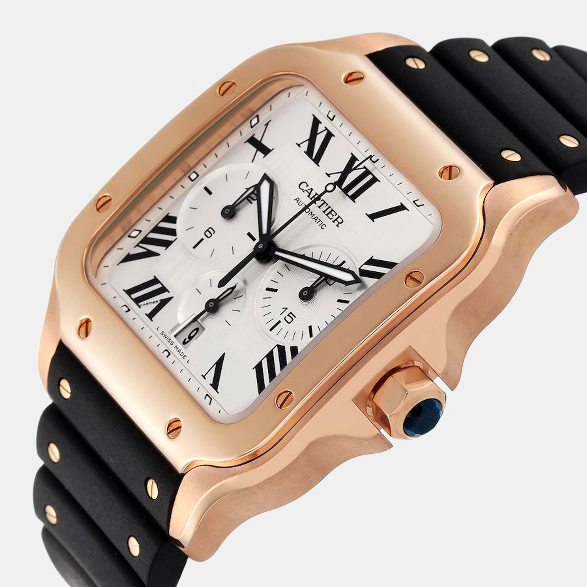 

Cartier Silver 18K Rose Gold Santos XL WGSA0017 Men's Wristwatch 43 mm