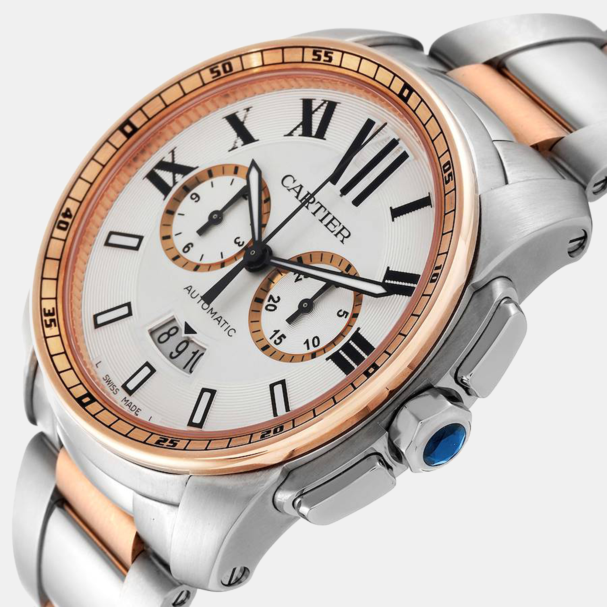 

Cartier Silver 18K Rose Gold And Stainless Steel Calibre de Cartier W7100042 Men's Wristwatch 42 mm