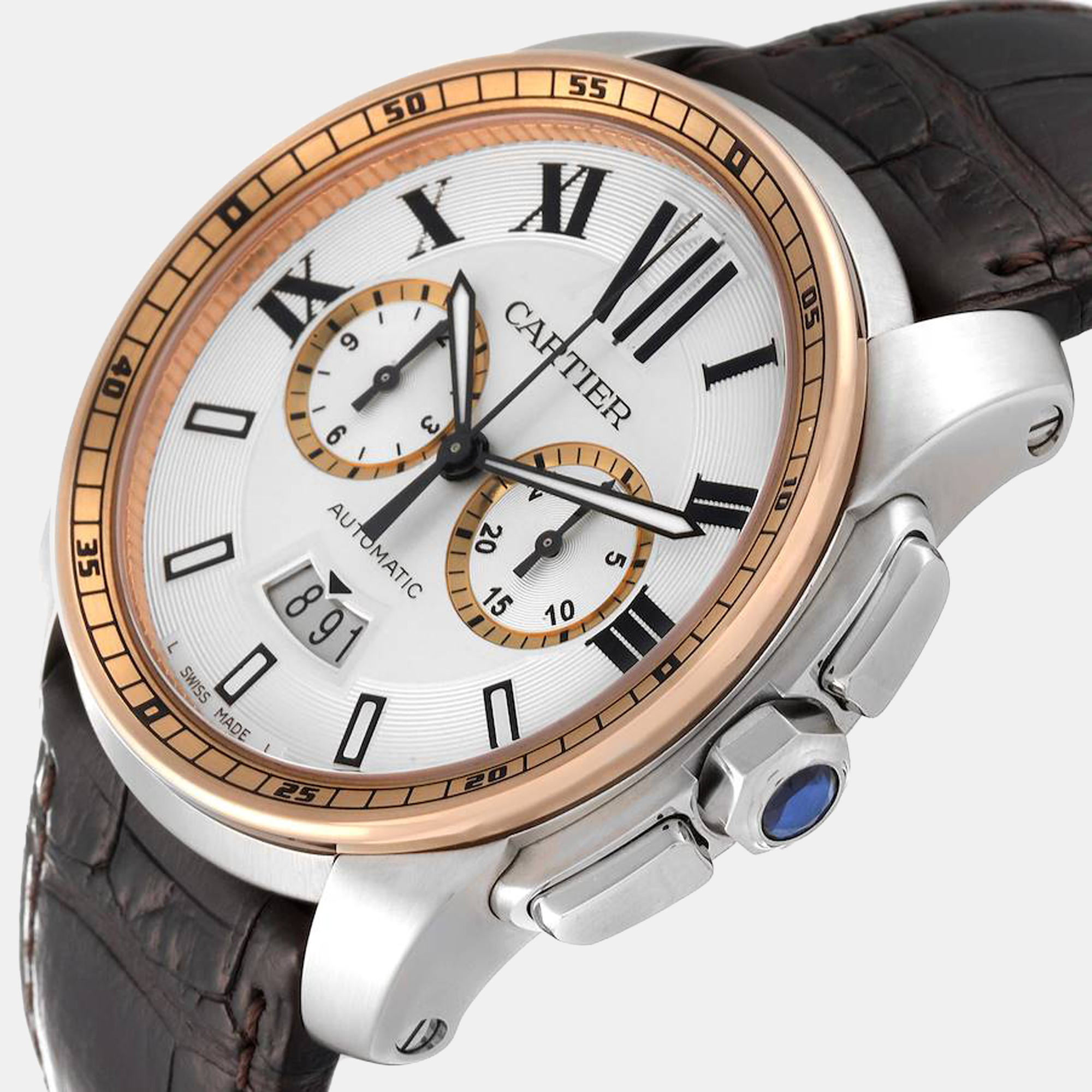 

Cartier Silver 18K Rose Gold And Stainless Steel Calibre W7100043 Men's Wristwatch 42 mm