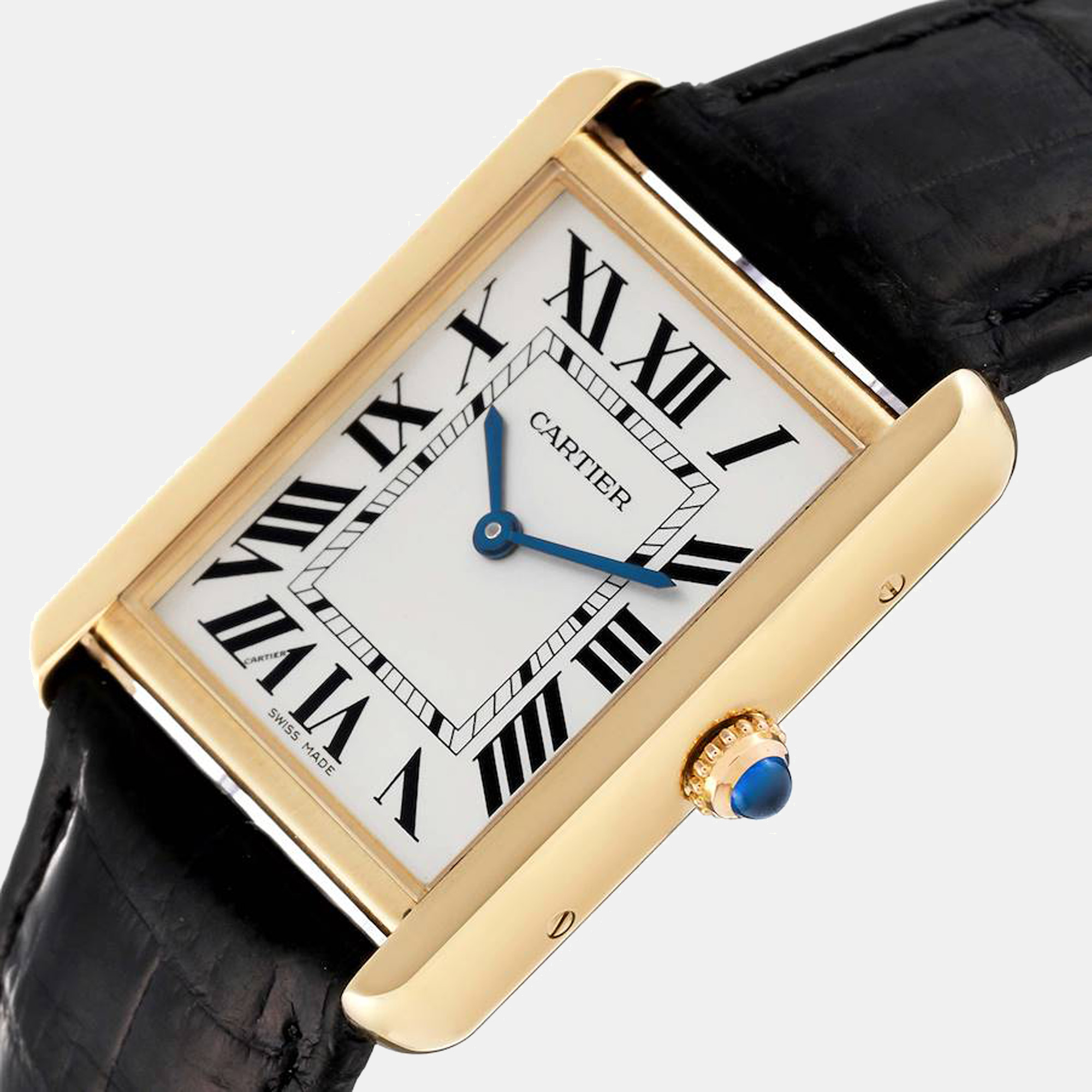 

Cartier Silver 18K Yellow Gold Tank Solo W5200004 Quartz Men's Wristwatch 34 mm
