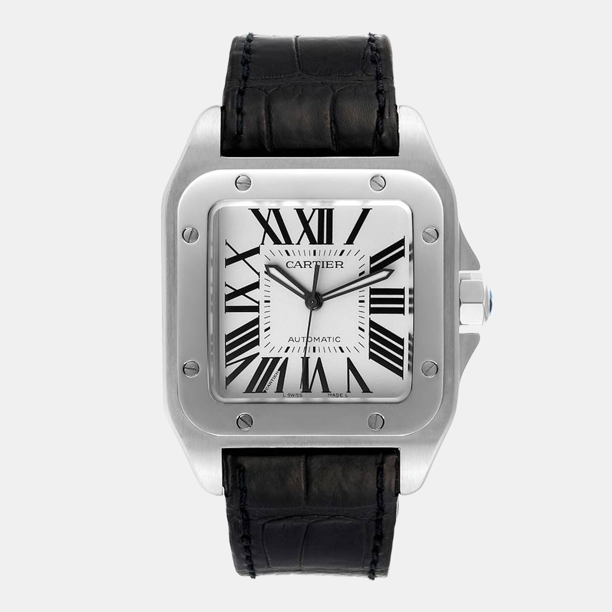 Pre-owned Cartier Silver Stainless Steel Santos 100 W20073x8 Automatic Men's Wristwatch 38 Mm