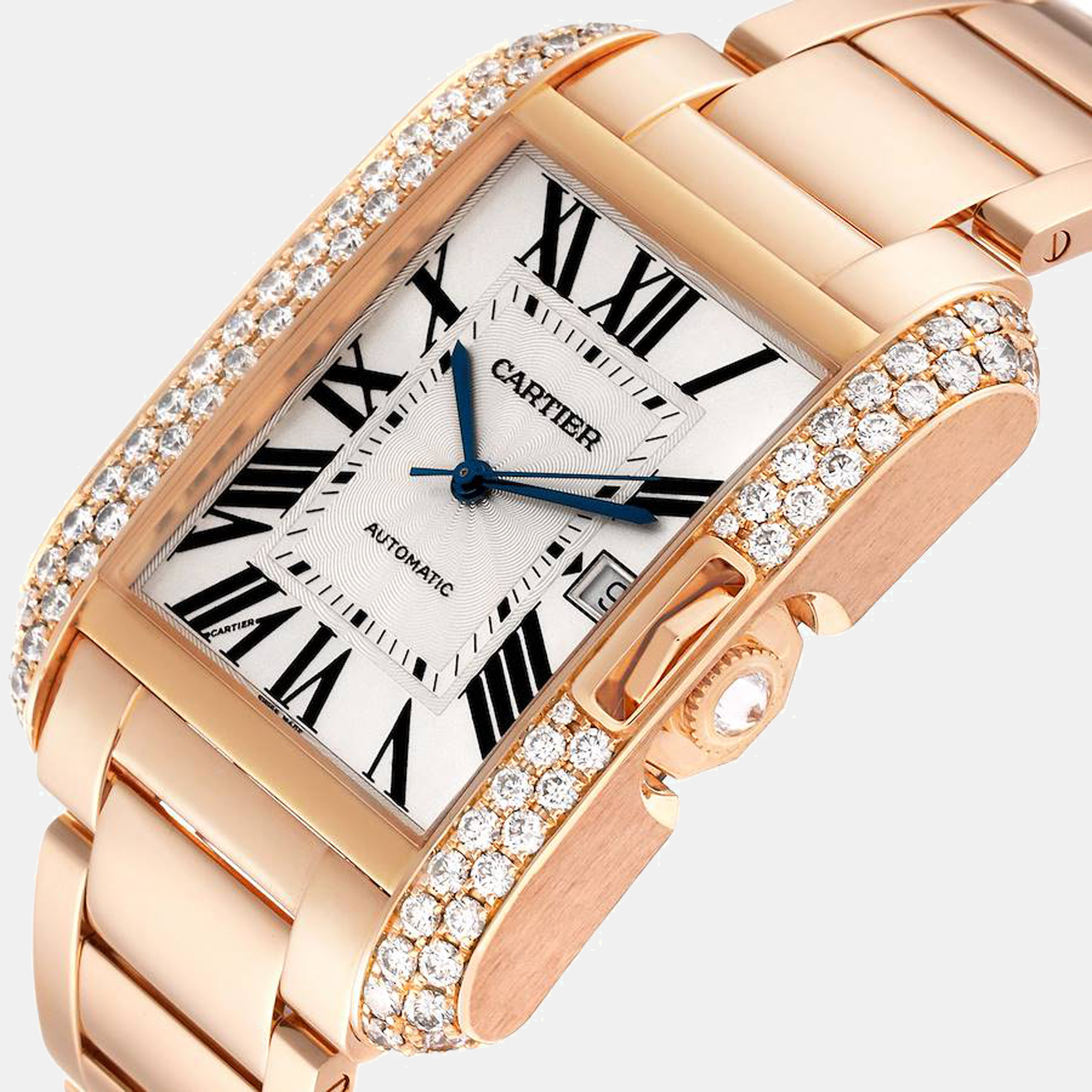 

Cartier Silver Diamonds 18k Rose Gold Tank Anglaise WT100004 Men's Wristwatch 47 mm