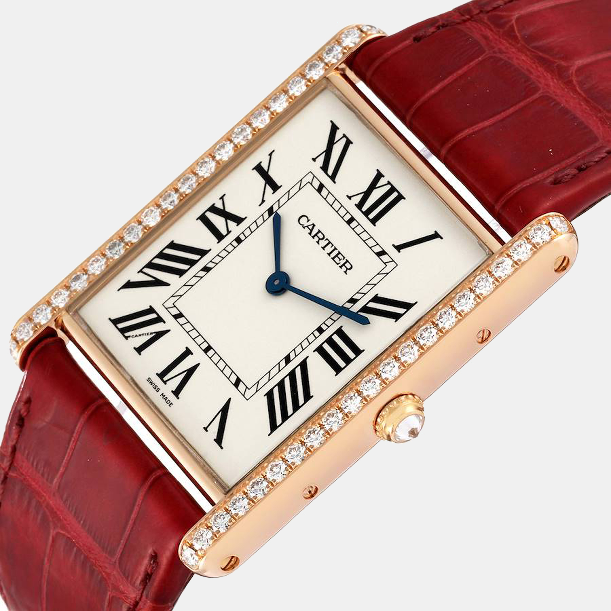 

Cartier Silver Diamonds 18K Rose Gold Tank Louis WT200005 Men's Wristwatch 40 mm