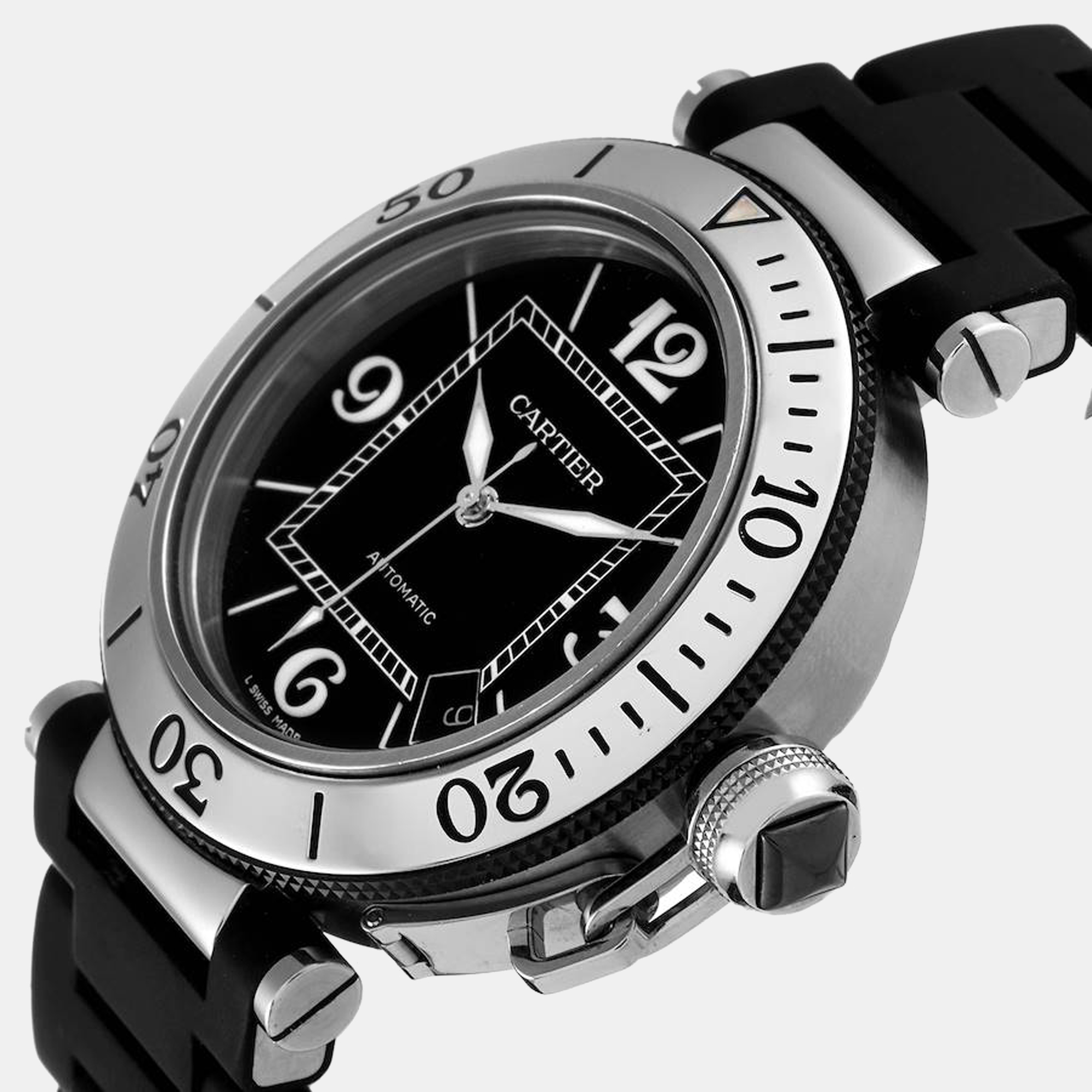 

Cartier Black Stainless Steel Pasha Seatimer W31077U2 Automatic Men's Wristwatch 40 mm