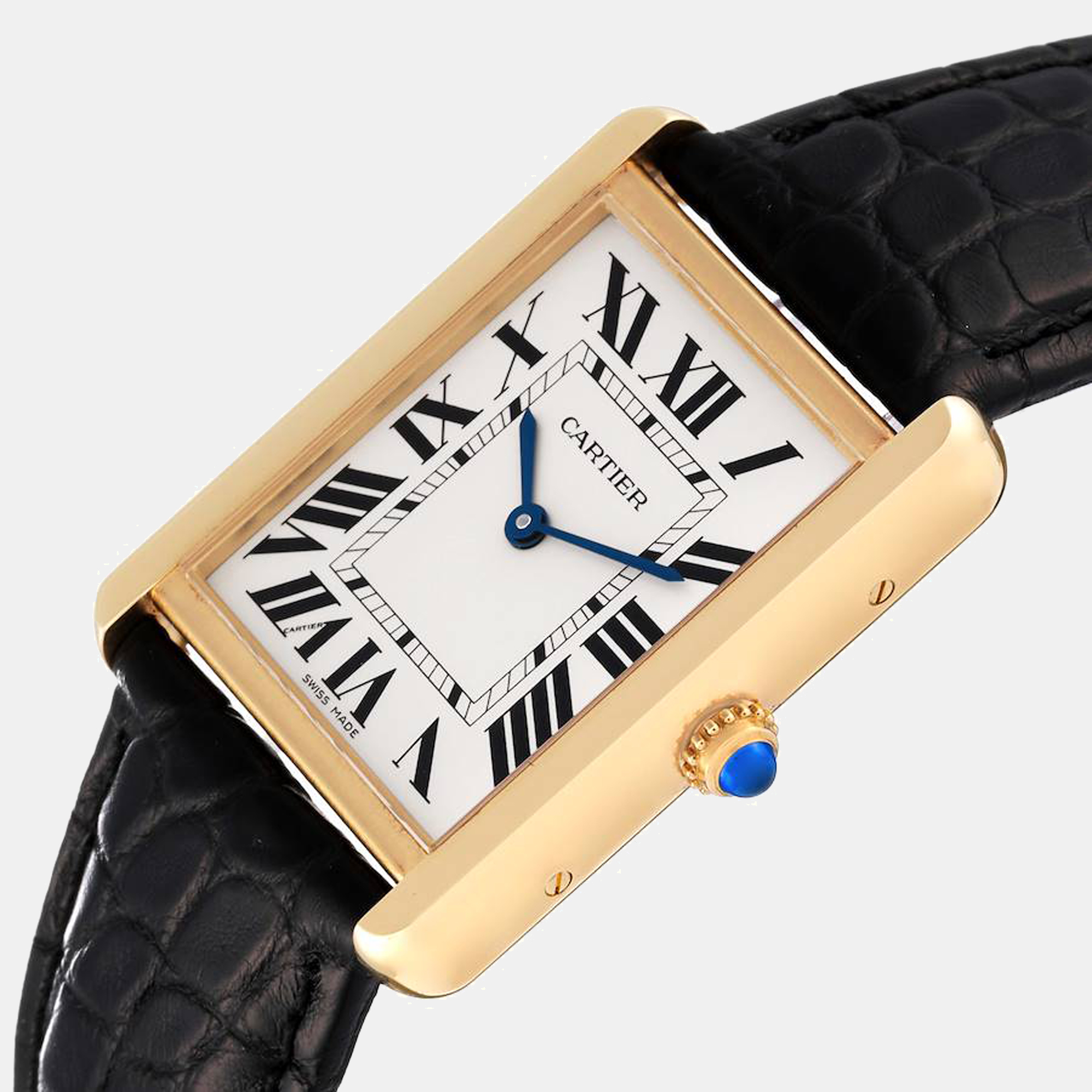 

Cartier Silver 18K Yellow Gold Tank Solo W5200004 Quartz Men's Wristwatch 34 mm