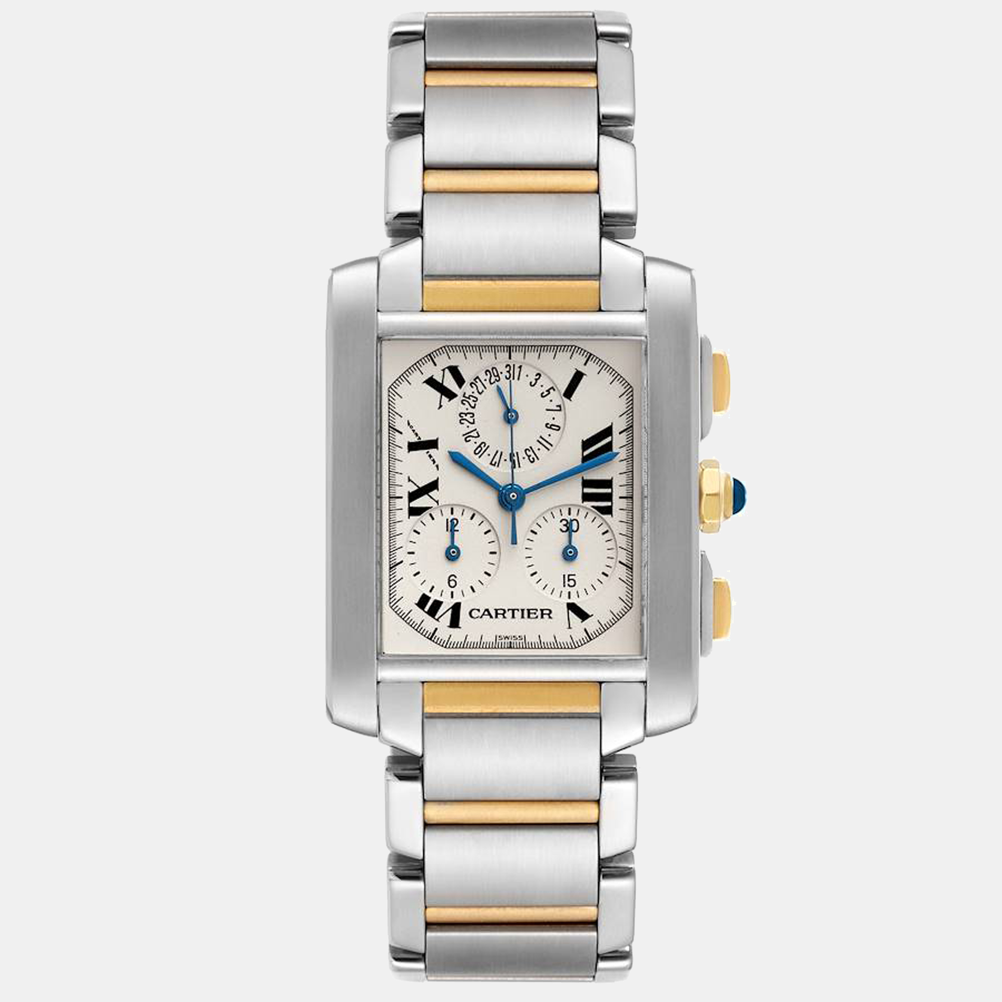 

Cartier Silver 18k Yellow Gold And Stainless Steel Tank Francaise W51004Q4 Men's Wristwatch 37 mm