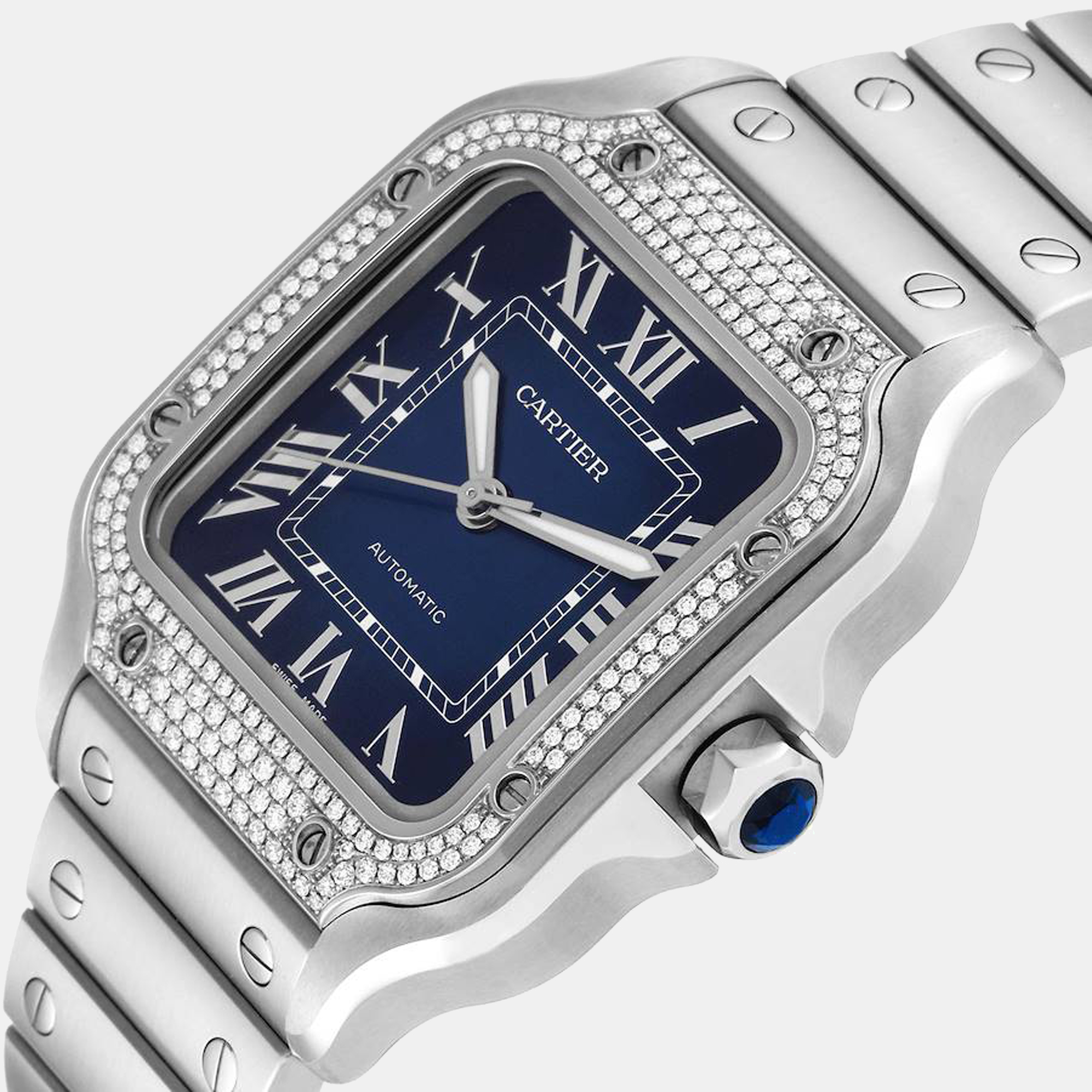 

Cartier Blue Diamonds Stainless Steel Santos W4SA0006 Automatic Men's Wristwatch 35 mm