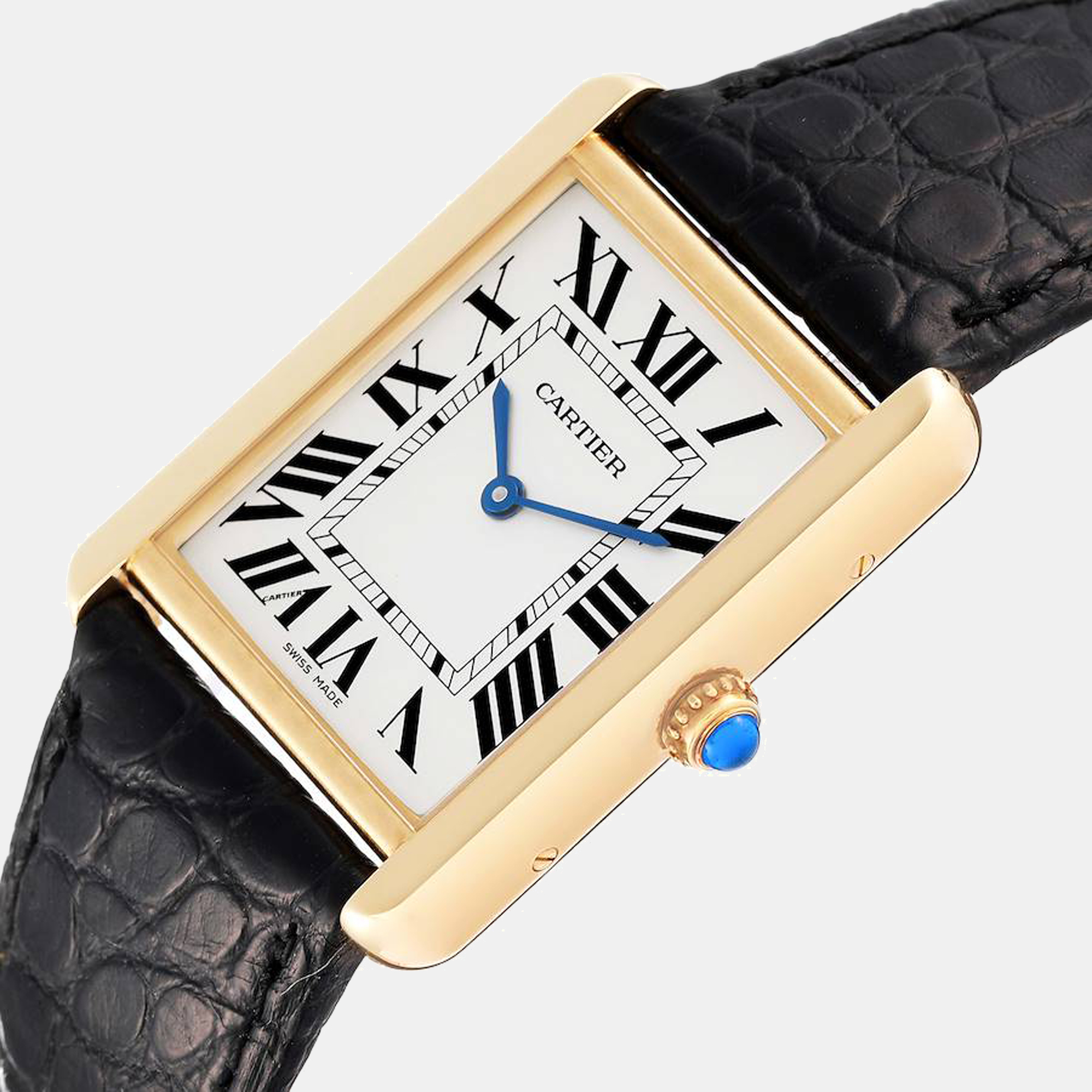 

Cartier Silver 18K Yellow Gold Tank Solo W1018855 Quartz Men's Wristwatch 34 mm