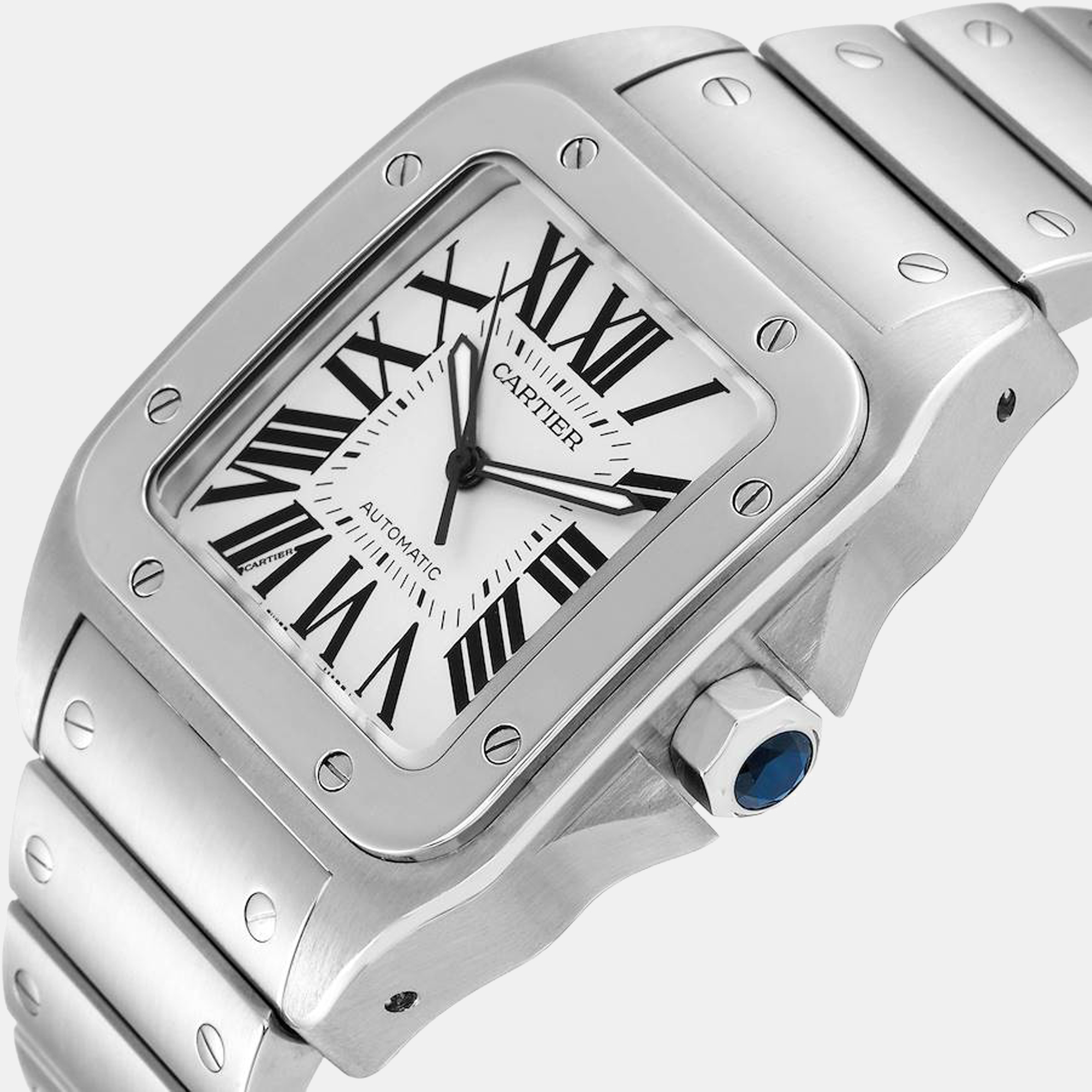 

Cartier Silver Stainless Steel Santos 100 W200737G Automatic Men's Wristwatch 38 mm