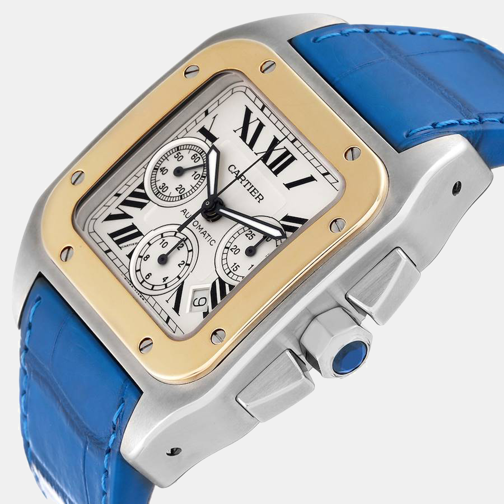 

Cartier Silver 18K Yellow Gold And Stainless Steel Santos 100 W20091X7 Men's Wristwatch 41.5 mm