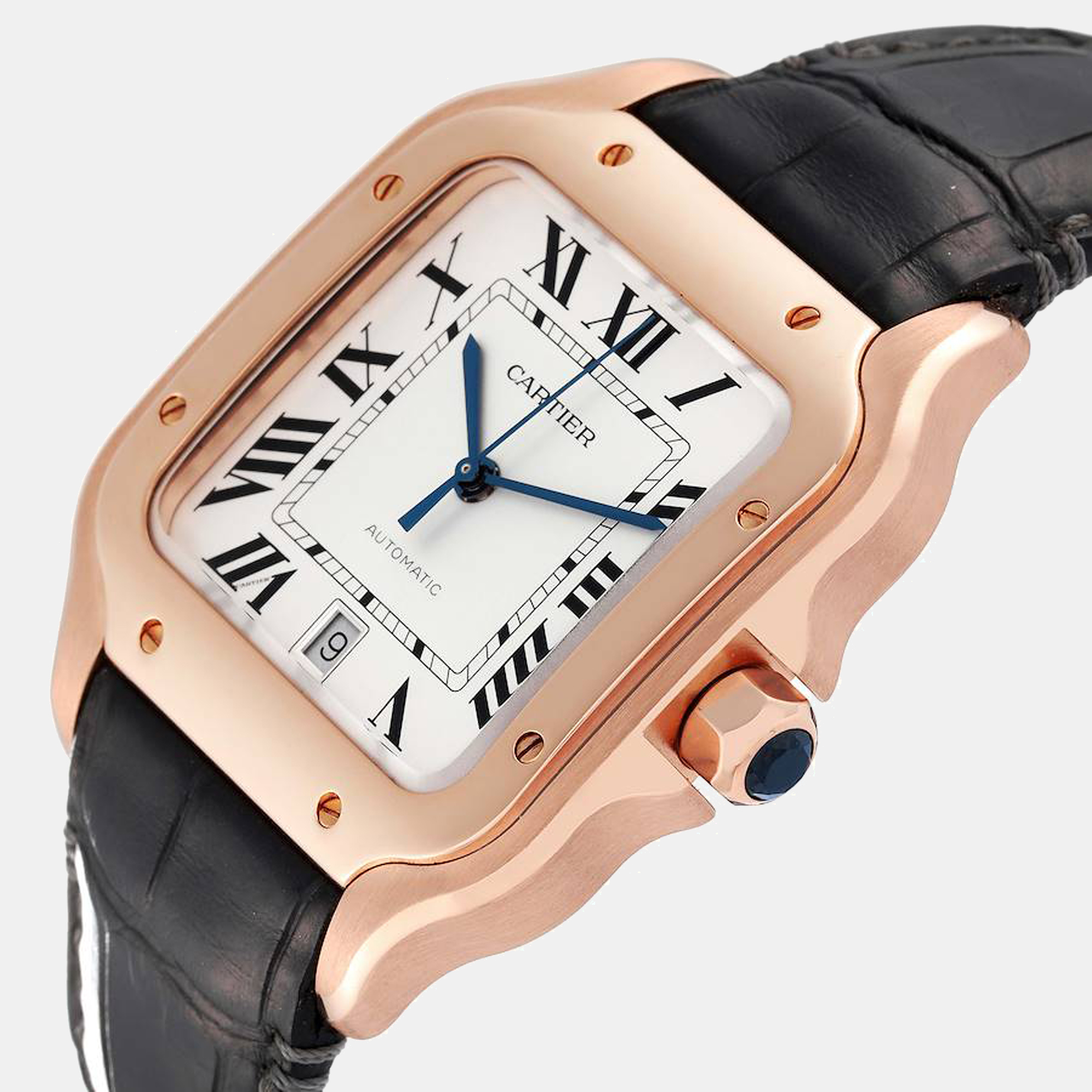 

Cartier Santos 100  Rose Gold Silver Dial Men's Watch WGSA0011