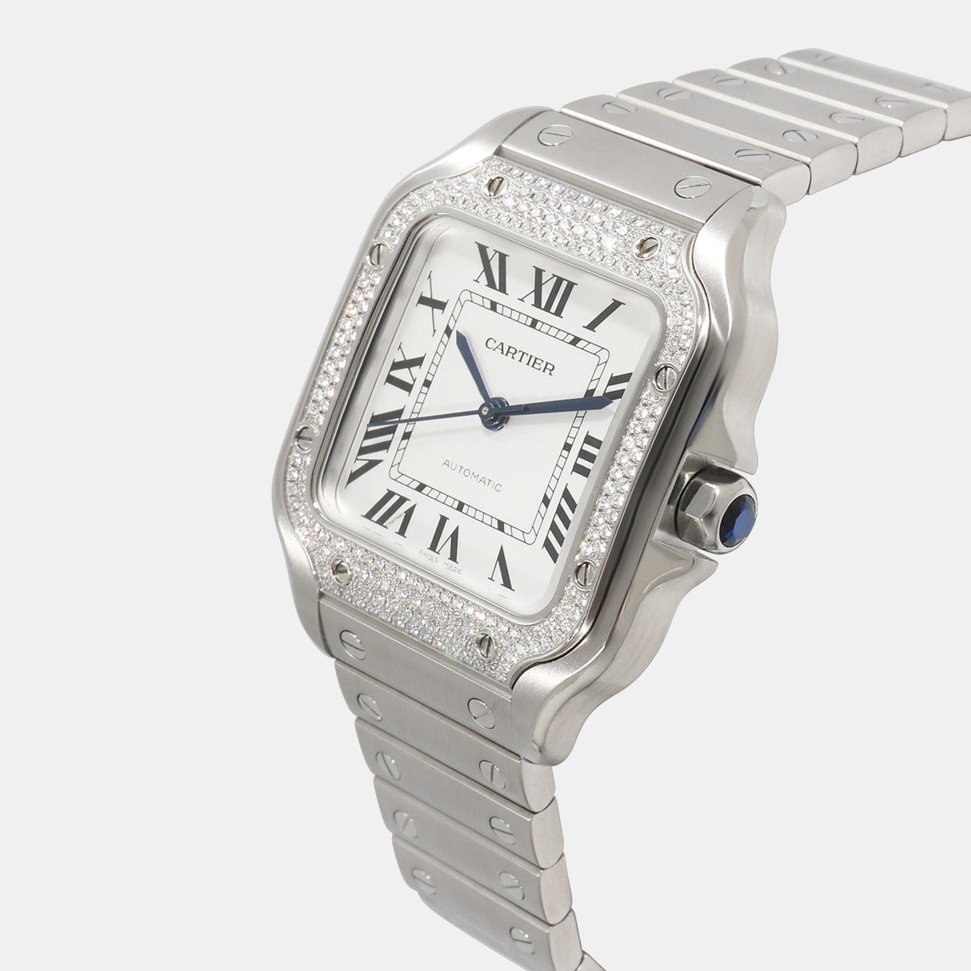 

Cartier Silver Diamonds Stainless Steel Santos W4SA0005 Automatic Men's Wristwatch 35 mm