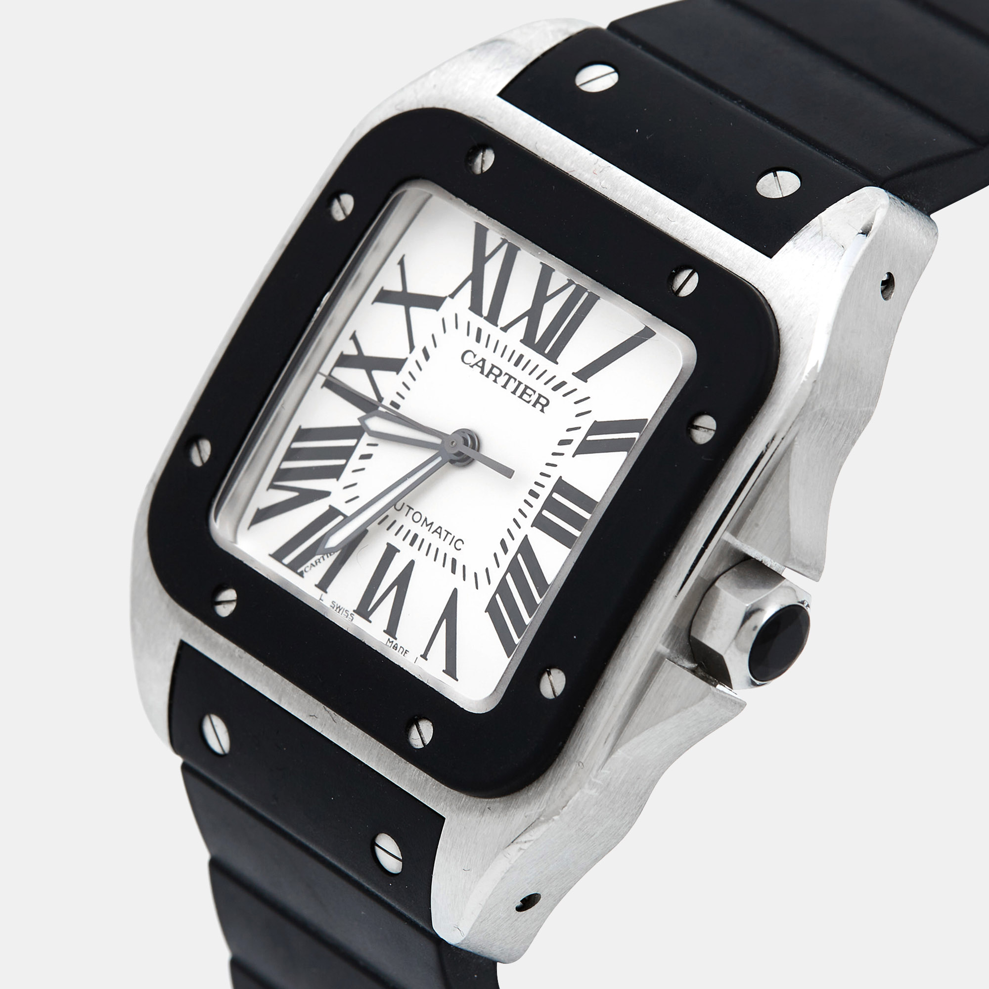 

Cartier Silver Stainless Steel Rubber Santos