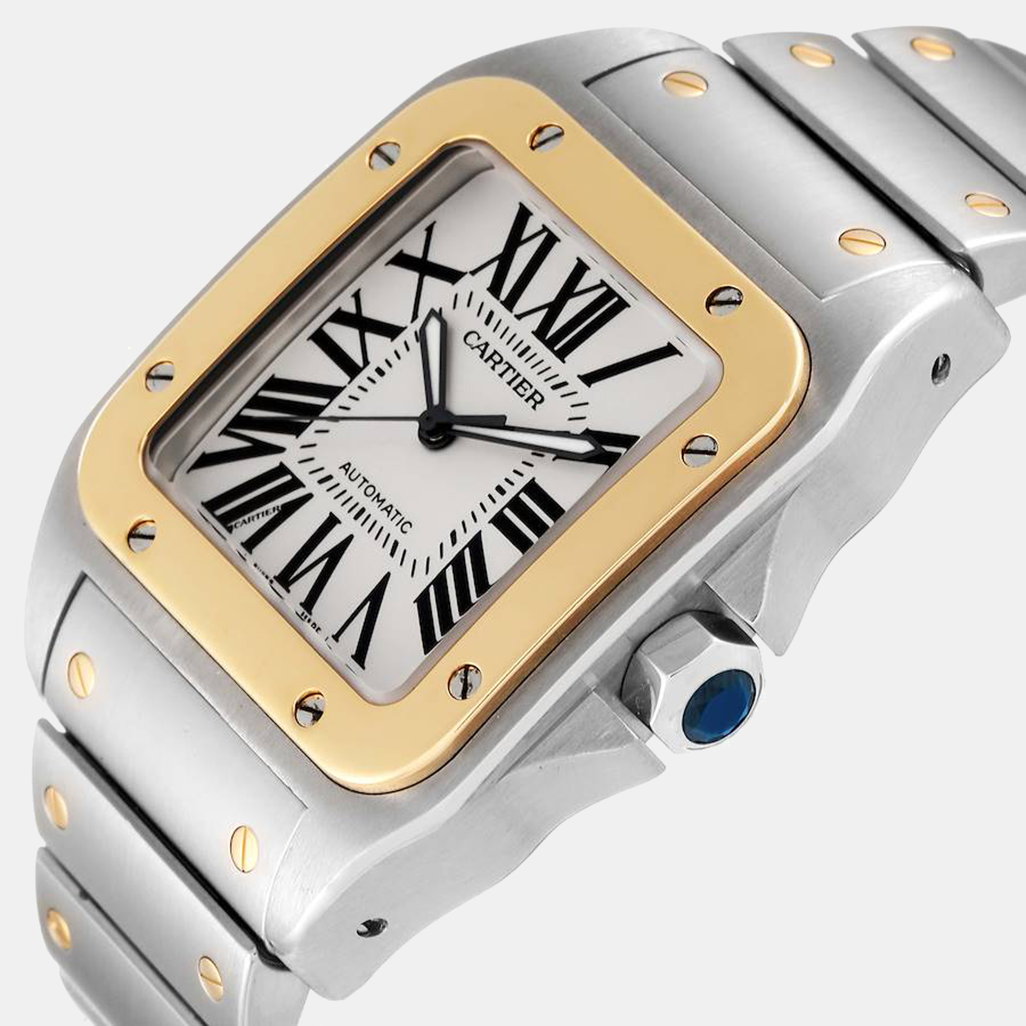 

Cartier Santos 100 Steel Yellow Gold  Mens Watch W200728G, Silver