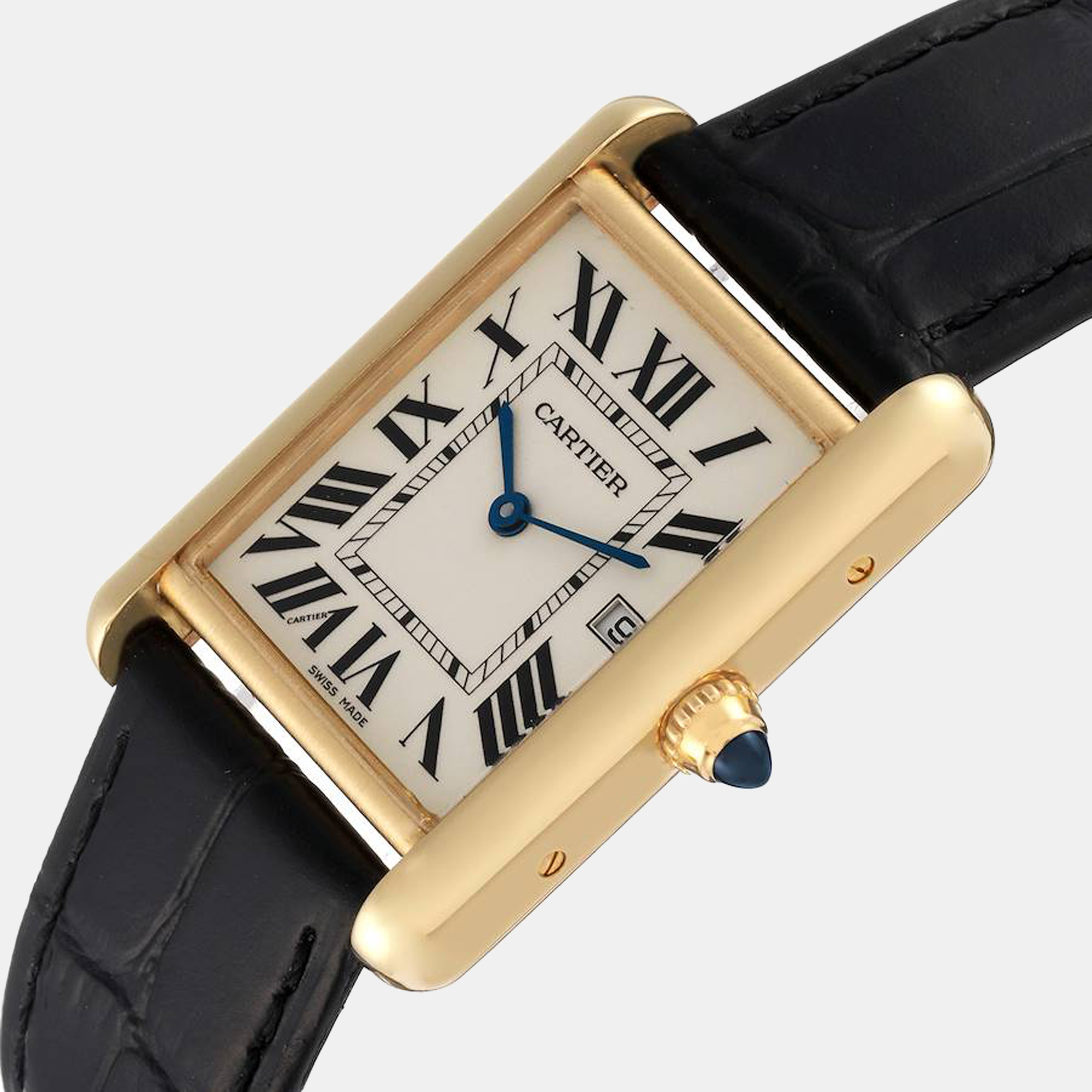 

Cartier Tank Louis Yellow Gold Black Strap Mens Watch W1529756, Silver