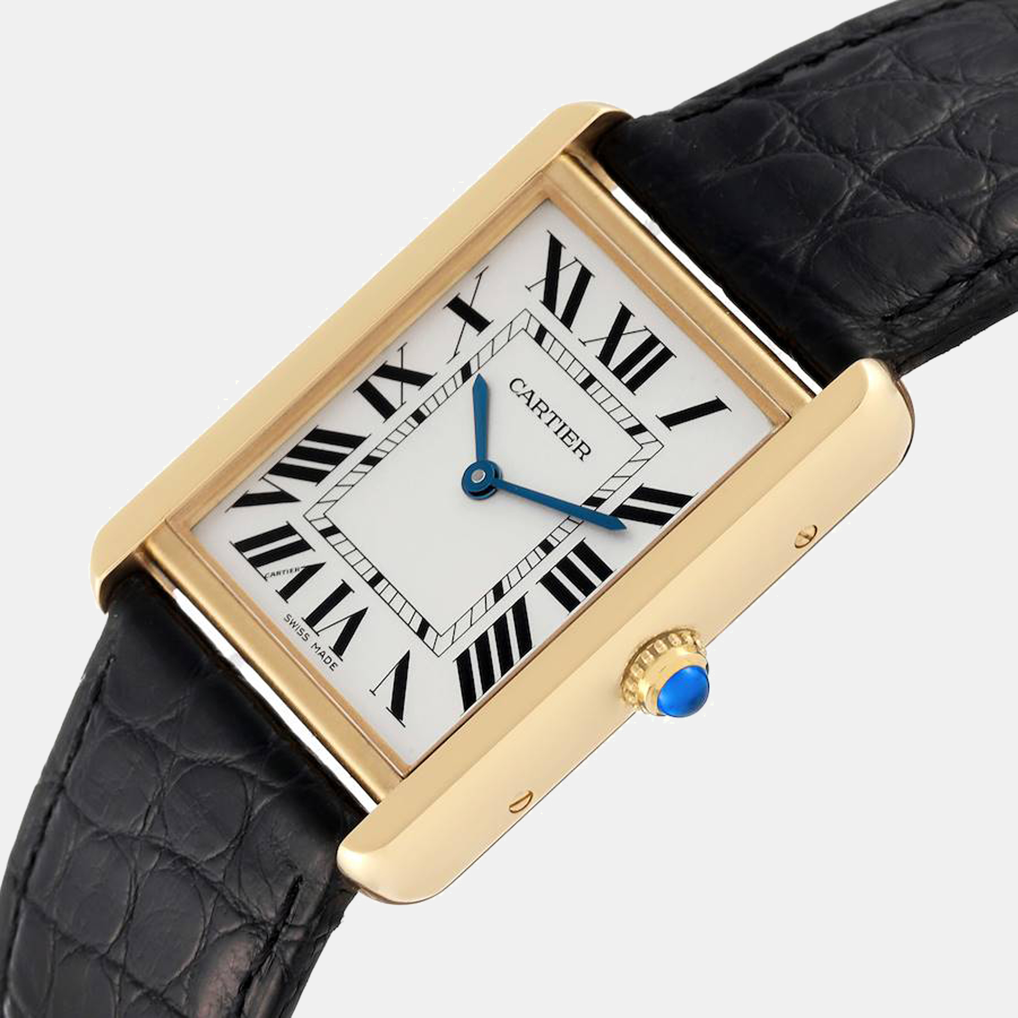 

Cartier Tank Solo Yellow Gold Steel Black Strap Mens Watch W1018855, Silver